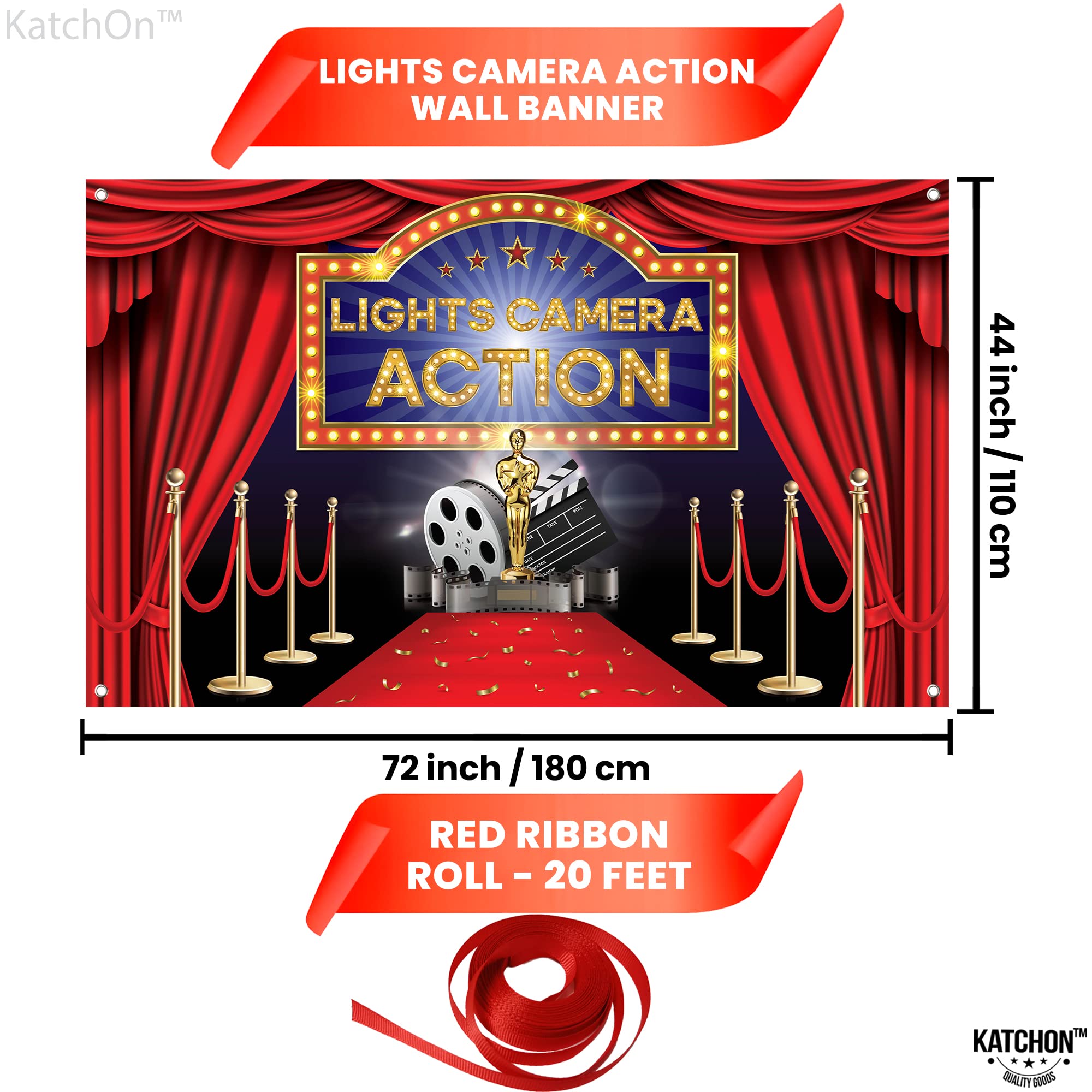 Katchon, Lights Camera Action Backdrop   Xtralarge 72X44 Inch | Movie Night Backdrop For Movie Night Decorations | Hollywood Par