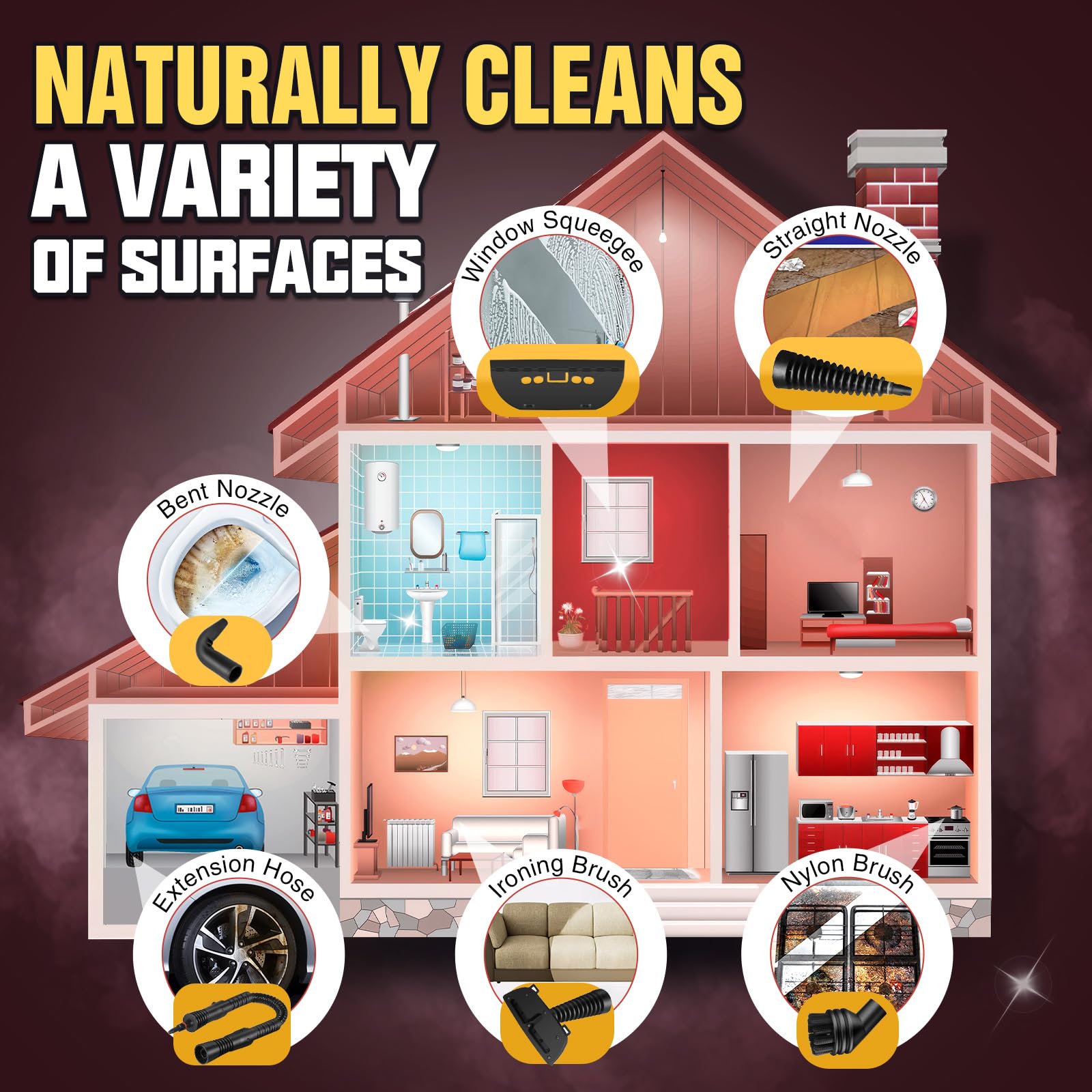 Steamify Pressurized Handheld Steam Cleaner For Home, Multi Surface Steamer With 12 Accessories, 12.8Oz Natural Steamer For Clea