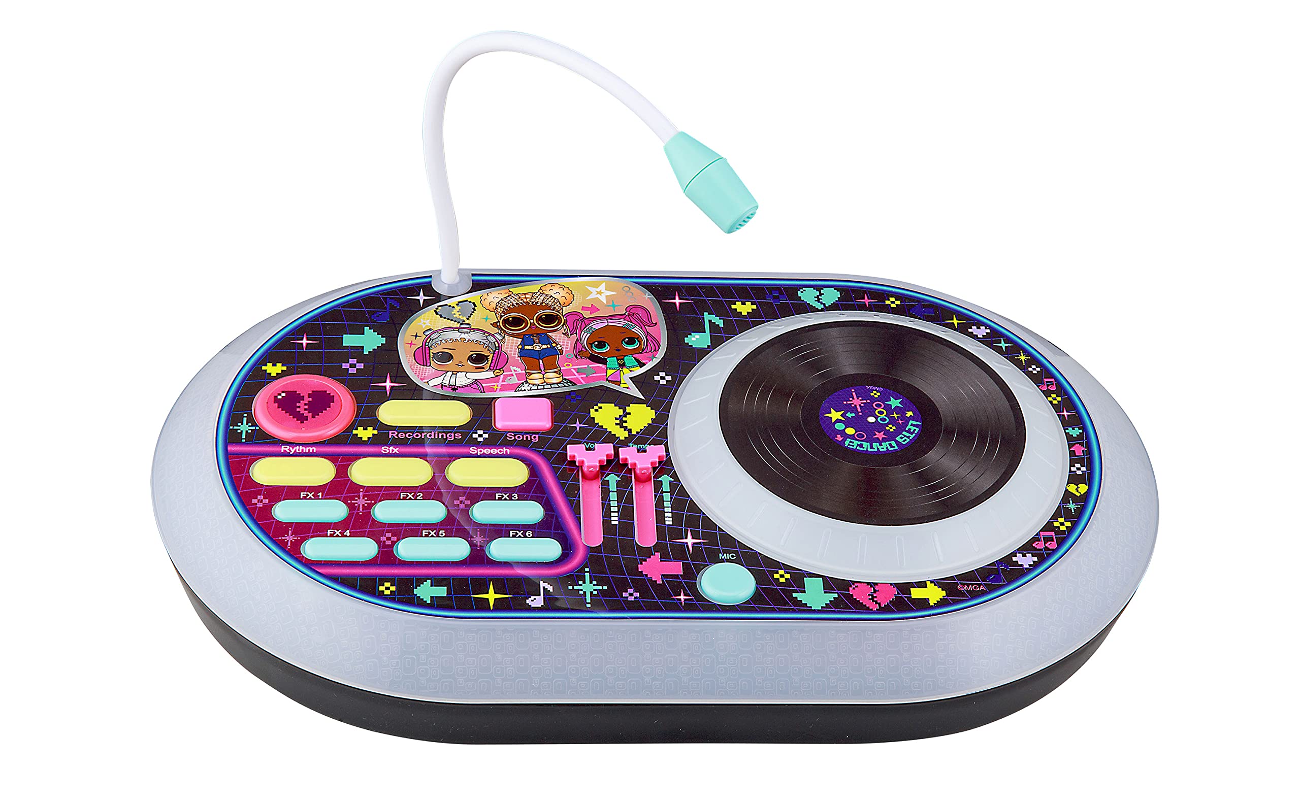 eKids LOL Surprise DJ Party Mixer Turntable Toy with Built in Microphone for Kids, Record and Mix Your Favorite Songs, for Fans 