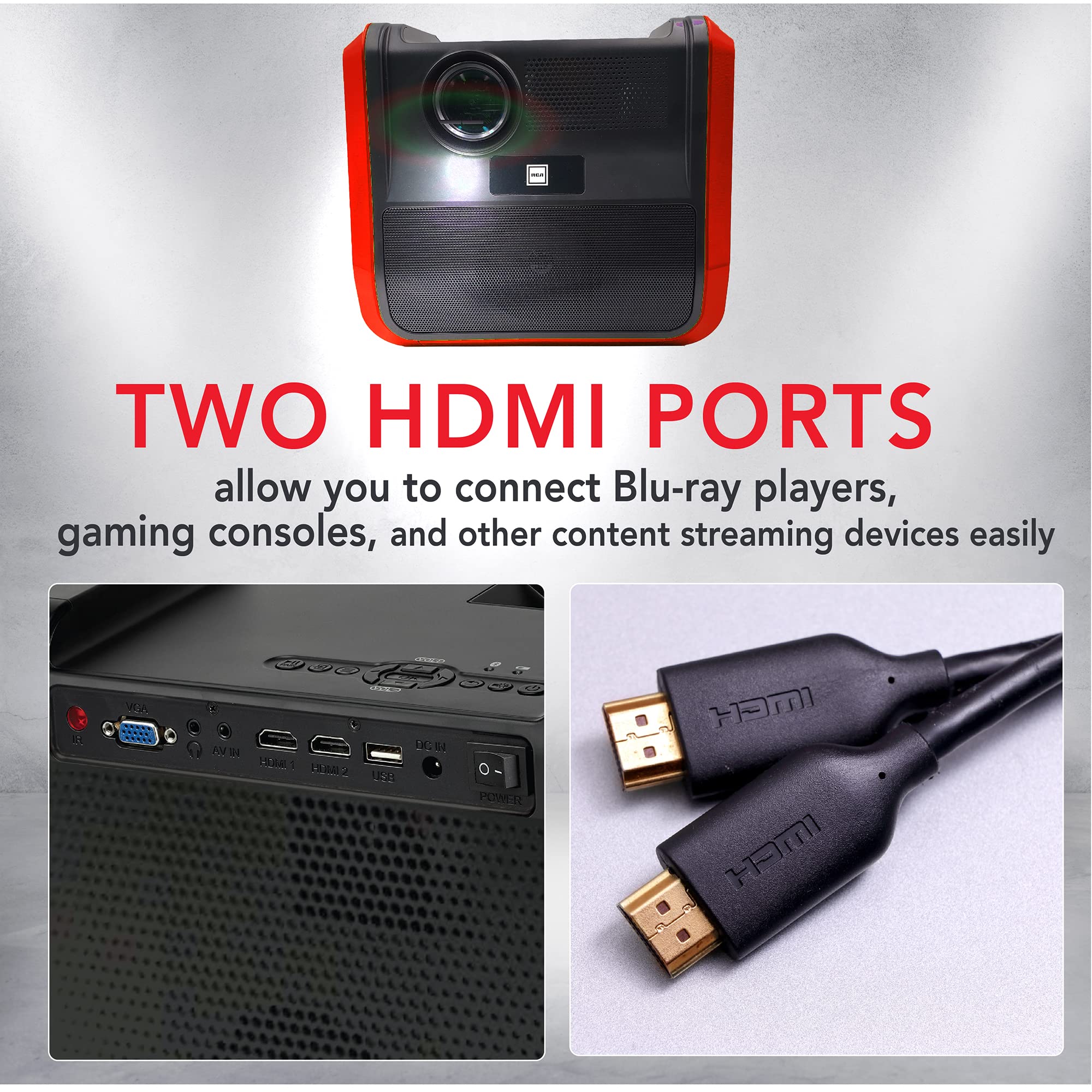 RCA RPJ060 Portable Projector - 2.5 Hours Battery Life, Rechargeable, Black/Red