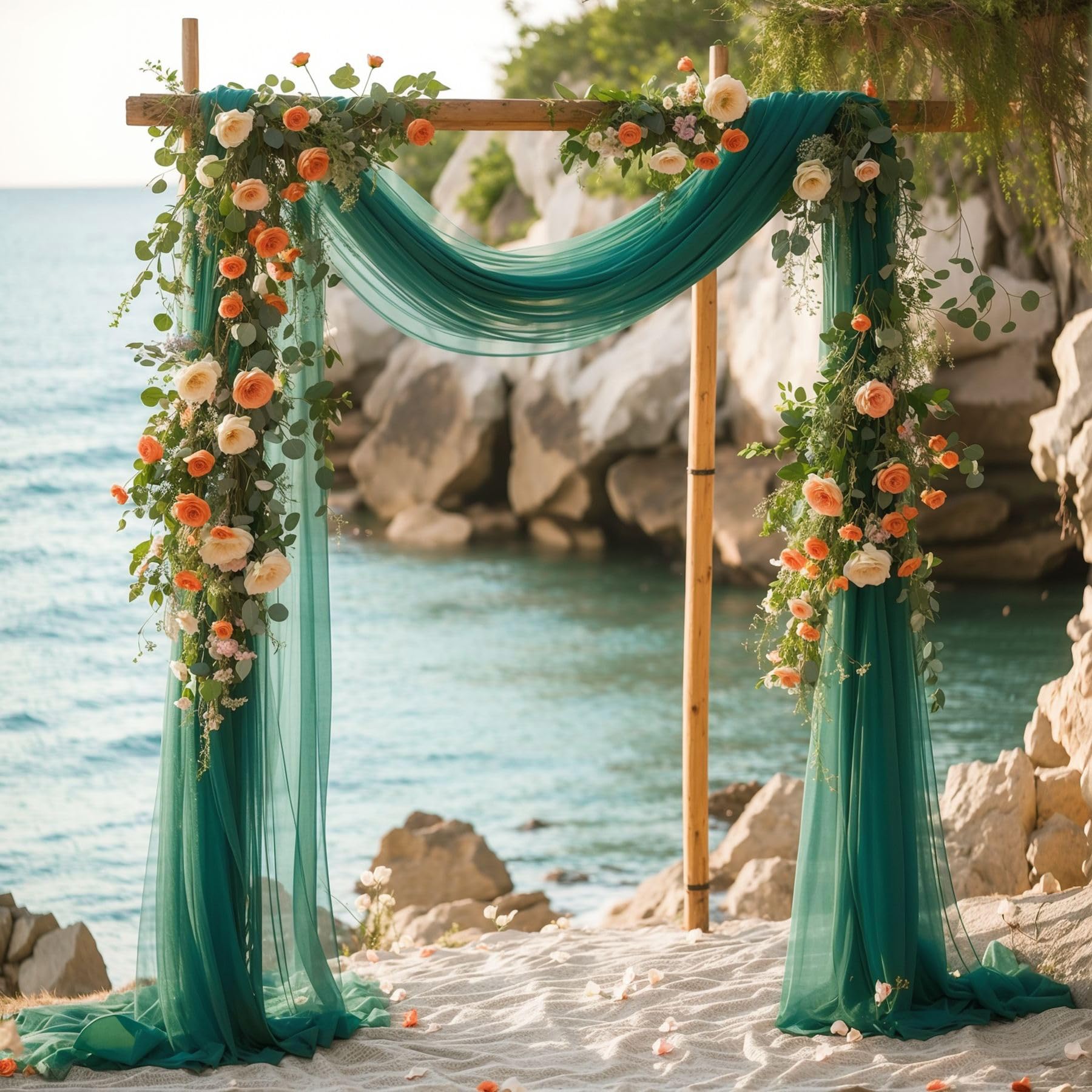 Wedding Arch Draping Fabric, 2 Panels 28 X 19Ft Emerald Green Arch Drapes Sheer Backdrop Curtain For Wedding Ceremony Party Ceil