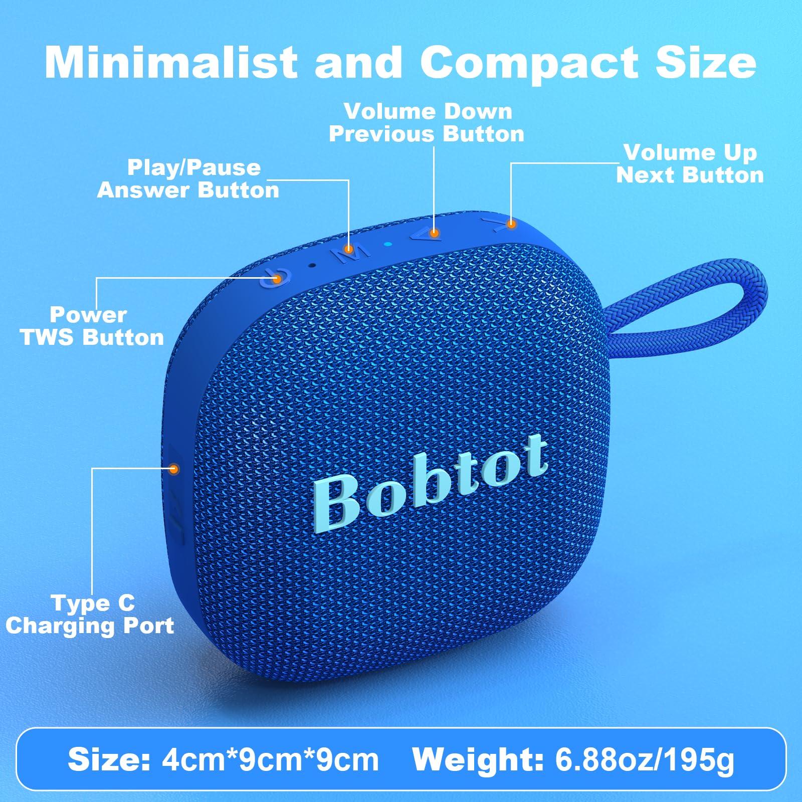 Bobtot Portable Speaker Wireless Bluetooth Speakers   Waterproof Speakers With 16 Hours Of Playtime, Loud Stereo Sound, Built In