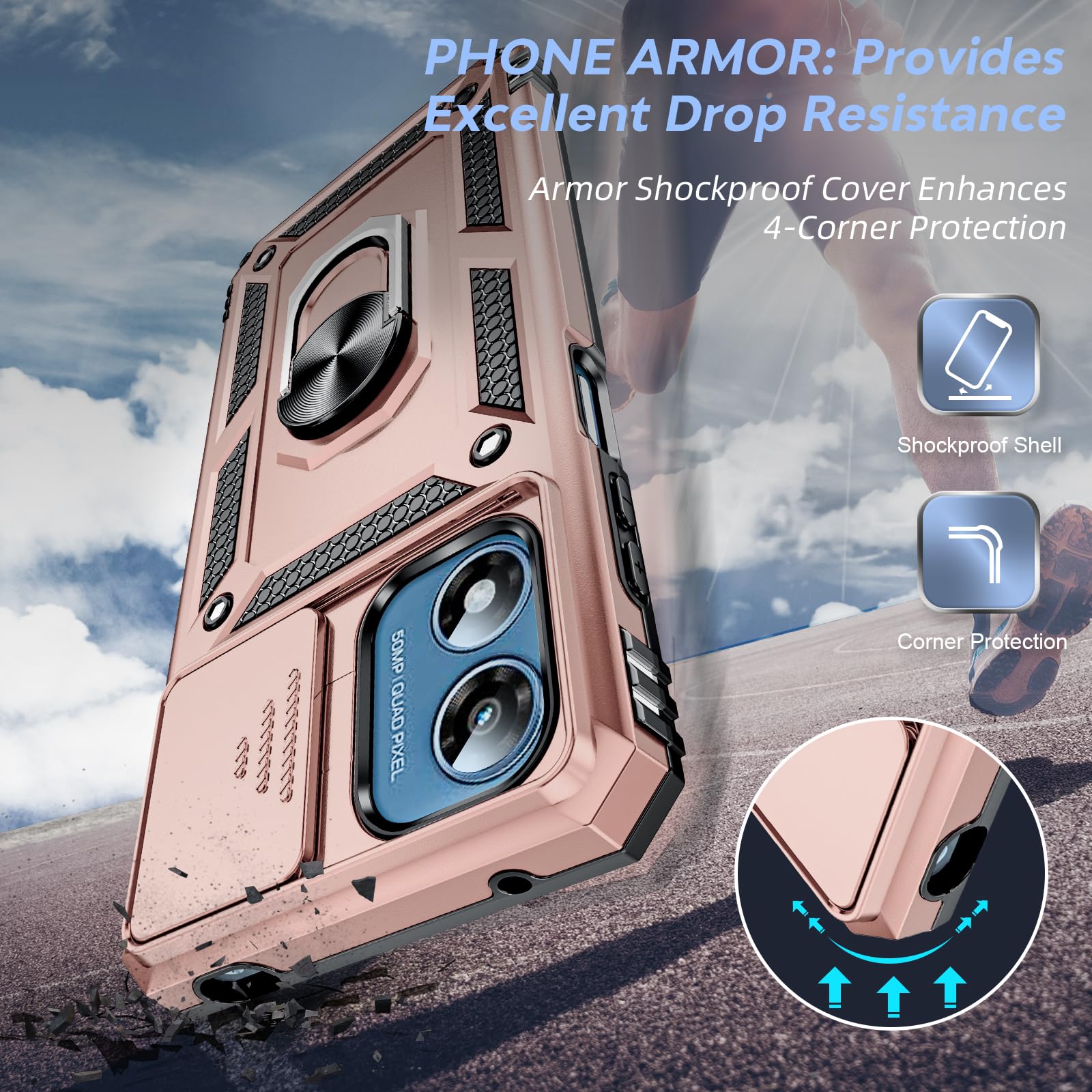 Leyi For Motorola G Play 4G Case, Moto G Play 4G Phone Case 2024 With Slide Camera Cover And Screen Protector, [Military Grade]