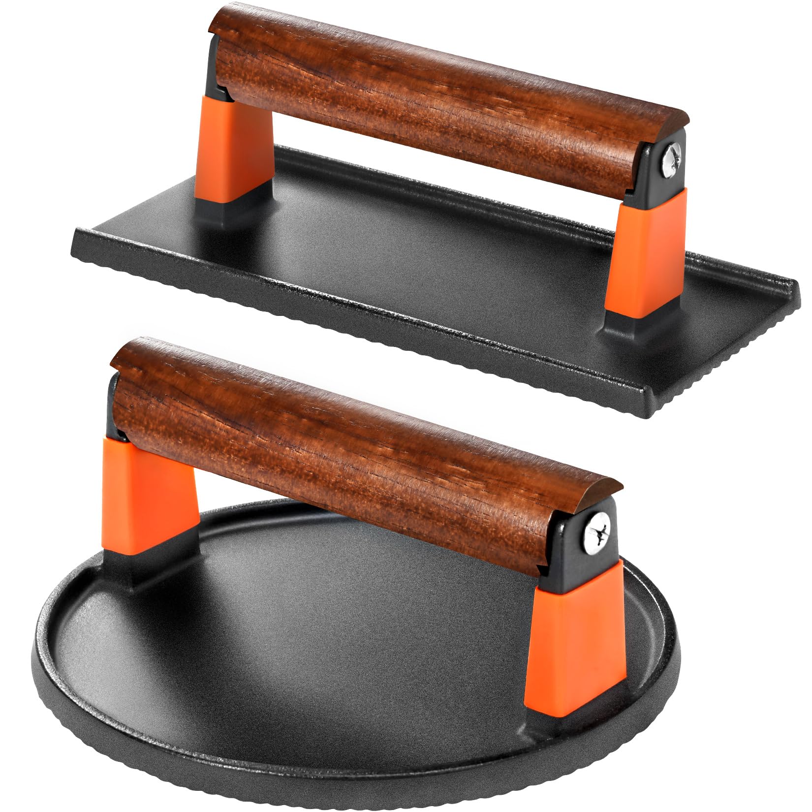 Ggc Cast Iron Burger Press Kit, 7'' Round And 8''X4'' Rectangle Smash Burger Press Set For Grill And Griddle Cooking, 2Pcs Meat