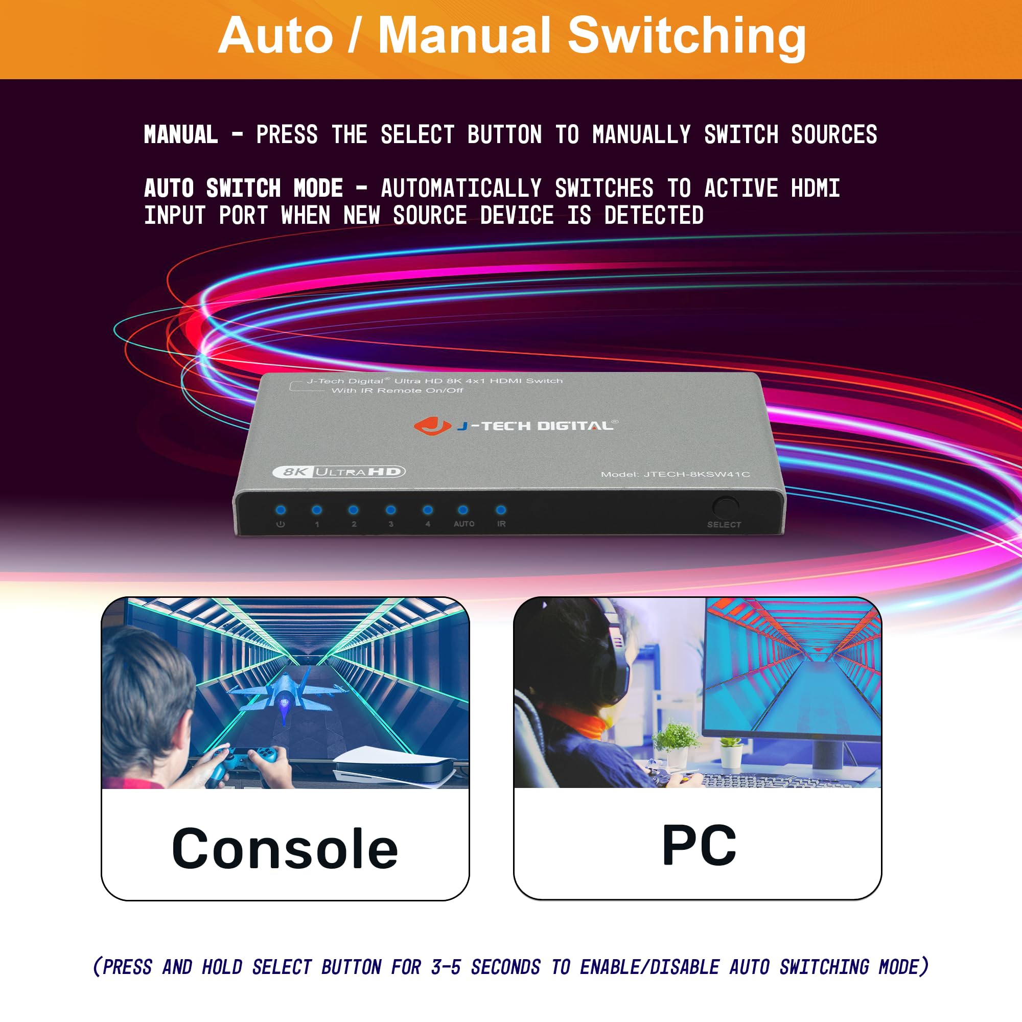Hdmi Switch 4K 120Hz, Hdmi 2.1 Switch 4 In 1 Out, 8K 60Hz 1080P 240Hz Ir Remote Hdmi Auto Switch Usb C Power Cable, Compatible W