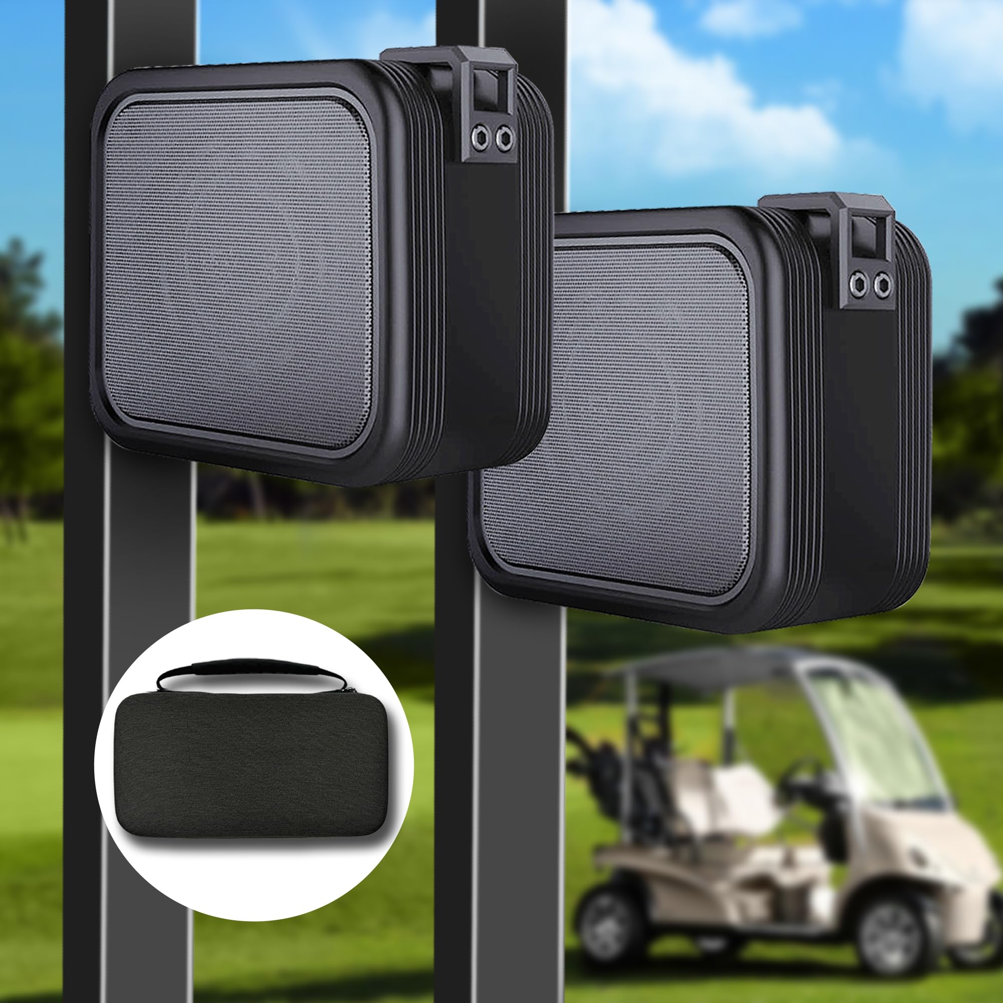 Magolfin 2 Pack Golf Cart Speakers With Storage Case, Ipx7 Magnetic Golf Speaker 15H Playtime, 20W Stereo Sound Magnetic Bluetoo