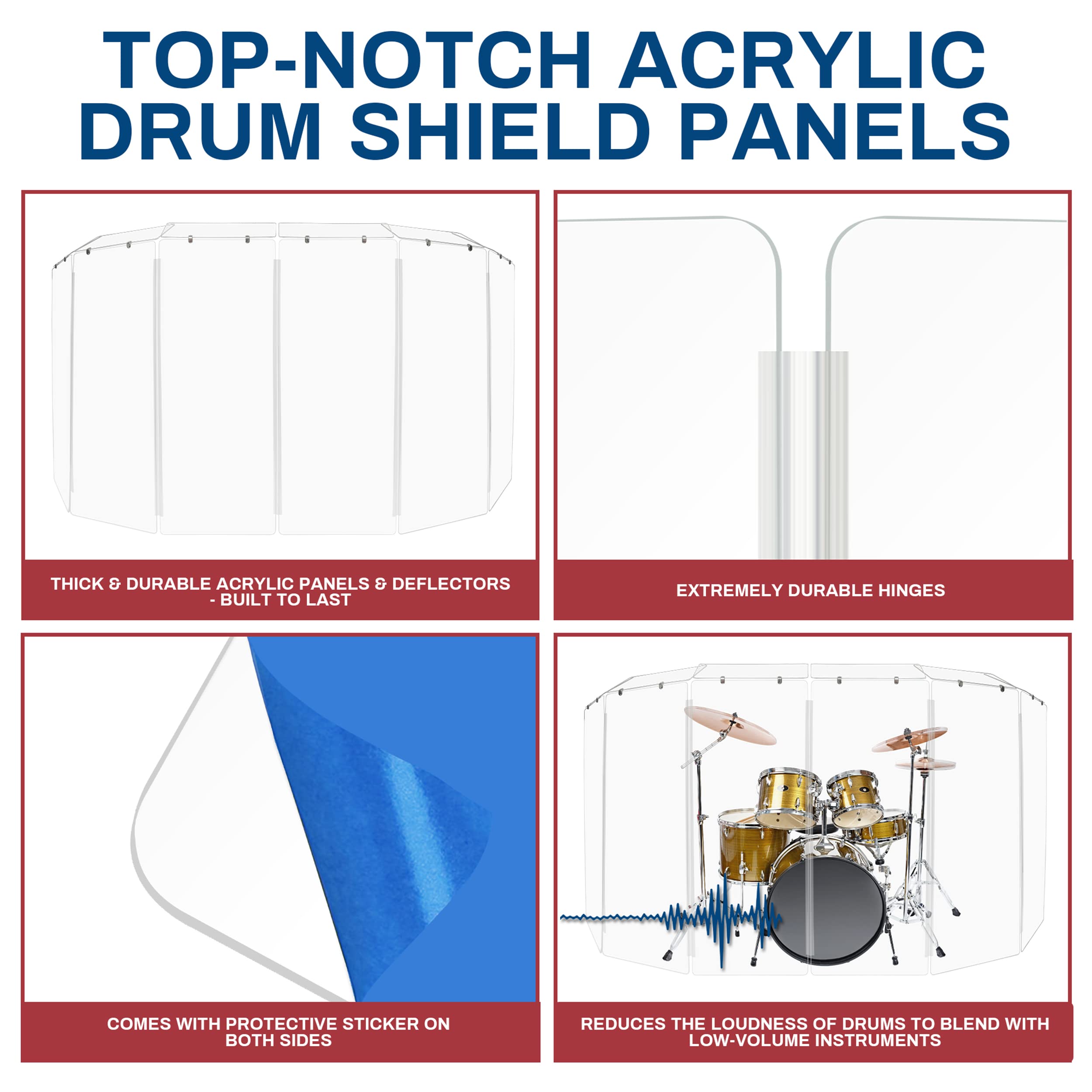 Pennzoni Drum Shield 5Ft W/Deflectors & Plastic Hinges, Comes W/ 6 Drum Panels, Plastic Hinges & Deflector Connectors, Premium C