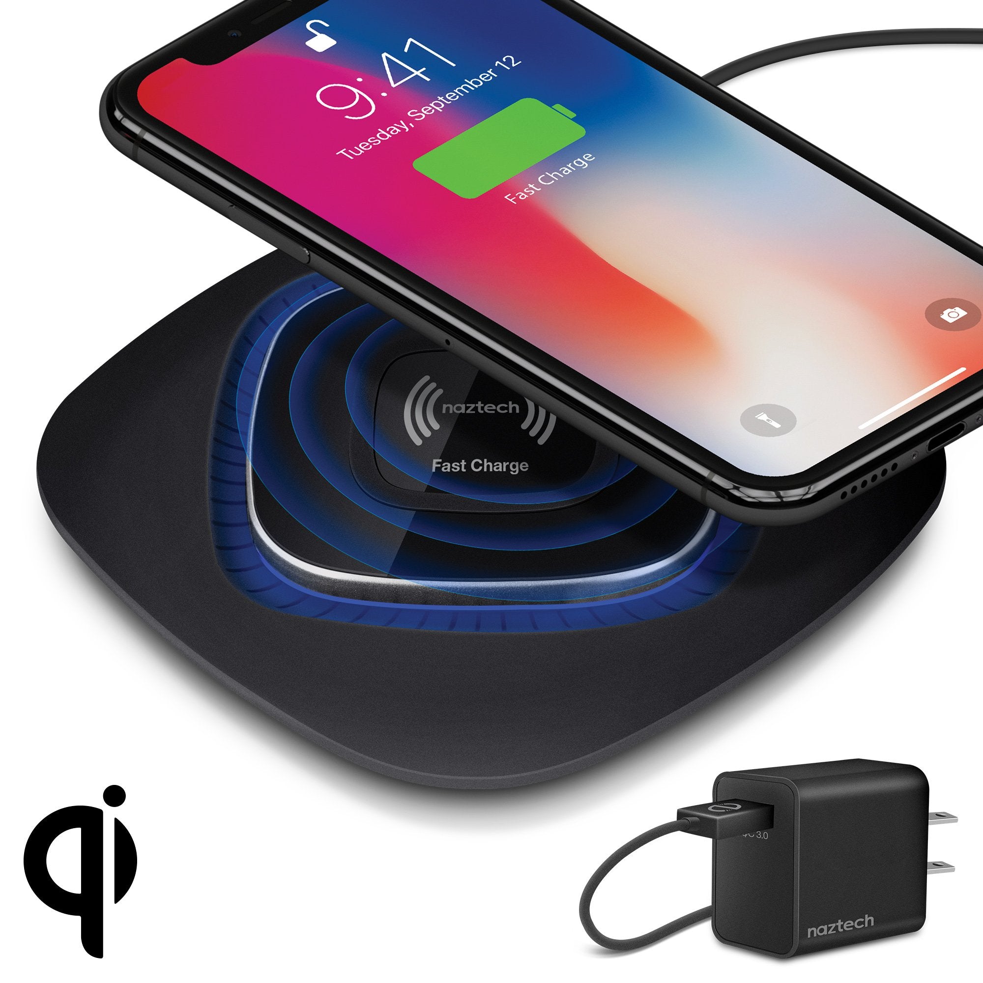 Fast Wireless Charger   Naztech Cell Phone Wireless Charging Pad [Charge On Contact] Compatible With Iphone 15/14/13 Galaxy S24/