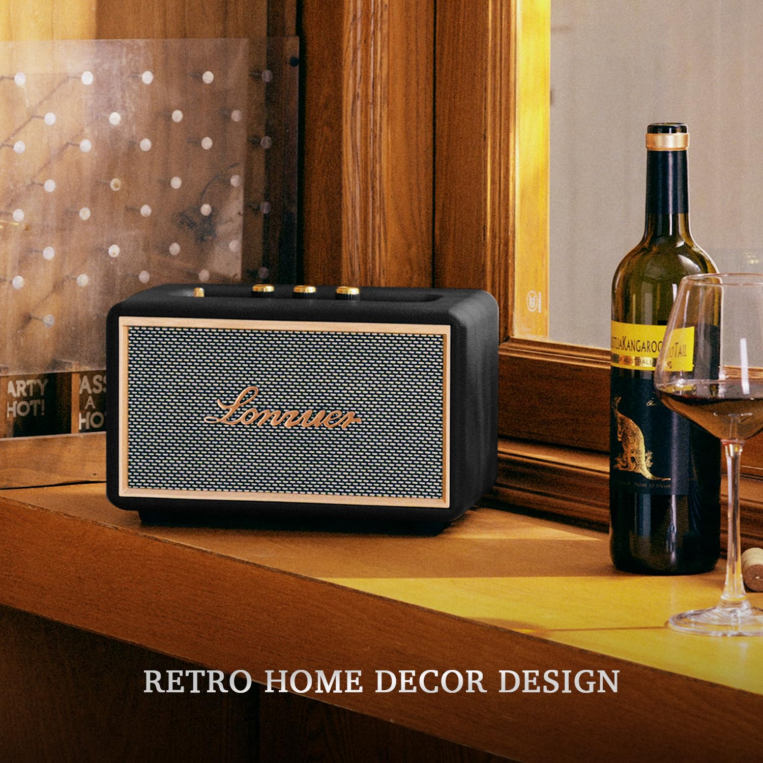 Lonzuer Retro Wooden Portable Wireless 10000Mah Battery Loud Bass Subwoofer Tws Bluetooth Speaker With Aux Input, Sd Card Slot,