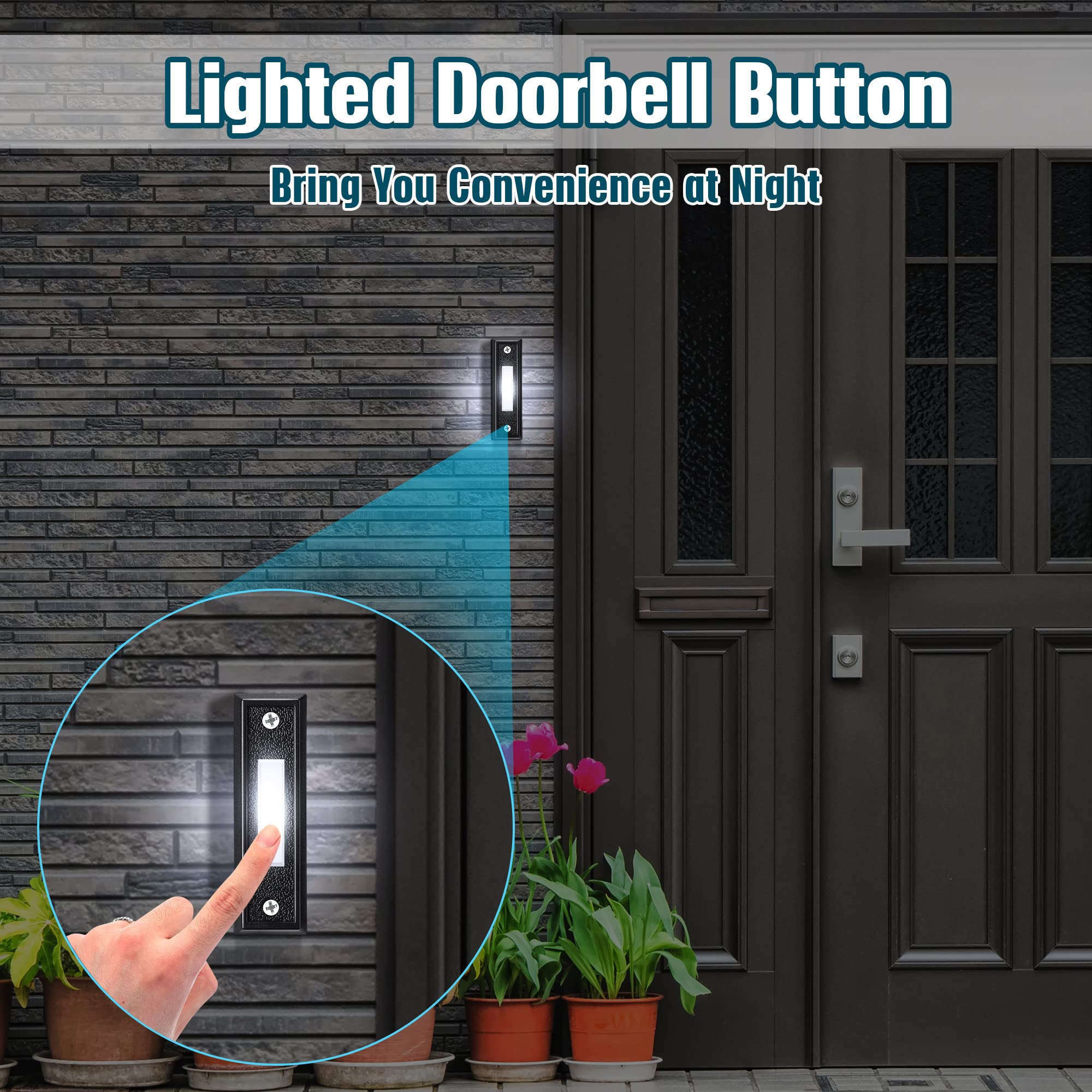 Saillong 2 Pieces Lighted Doorbell Button, Wall Mounted Garage Door Opener Switch With Led Light Compatible With Most Wire Doorb