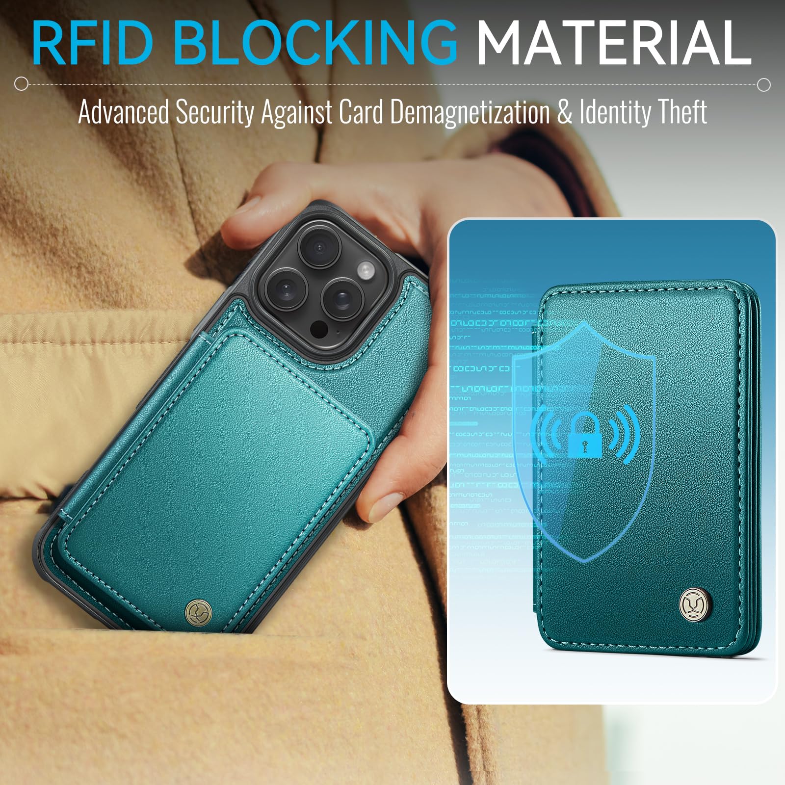 Usroom Compatible With Magsafe For Iphone 15 Pro Max Wallet Case Magnetic Card Holder, Rfid Blocking 2 In 1 Detachable Kickstand