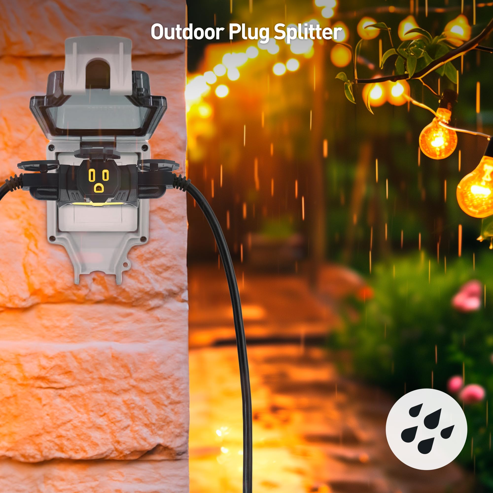 [Etl Listed] Cable Matters 2 Pack 3 Way Outdoor Plug Splitter 15A 1875W (Indoor/Outdoor Multi Plug Outlet, 3 Way Plug Adapter) I