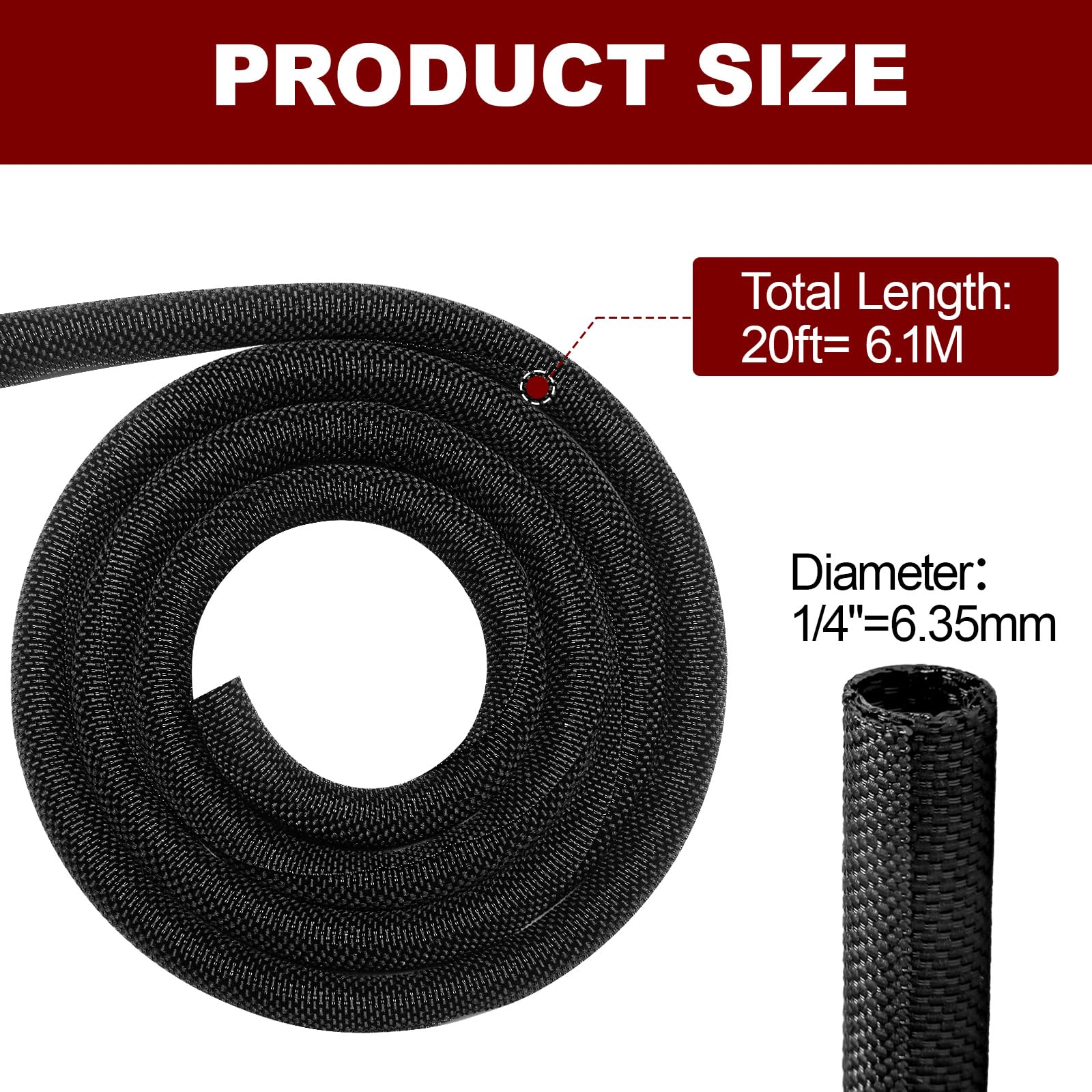 Automotive Wire Loom High Temperature Braided Wire Loom, Split Sleeve Heat Resistant Wiring Loom Cord Cover For Harness Wires, S