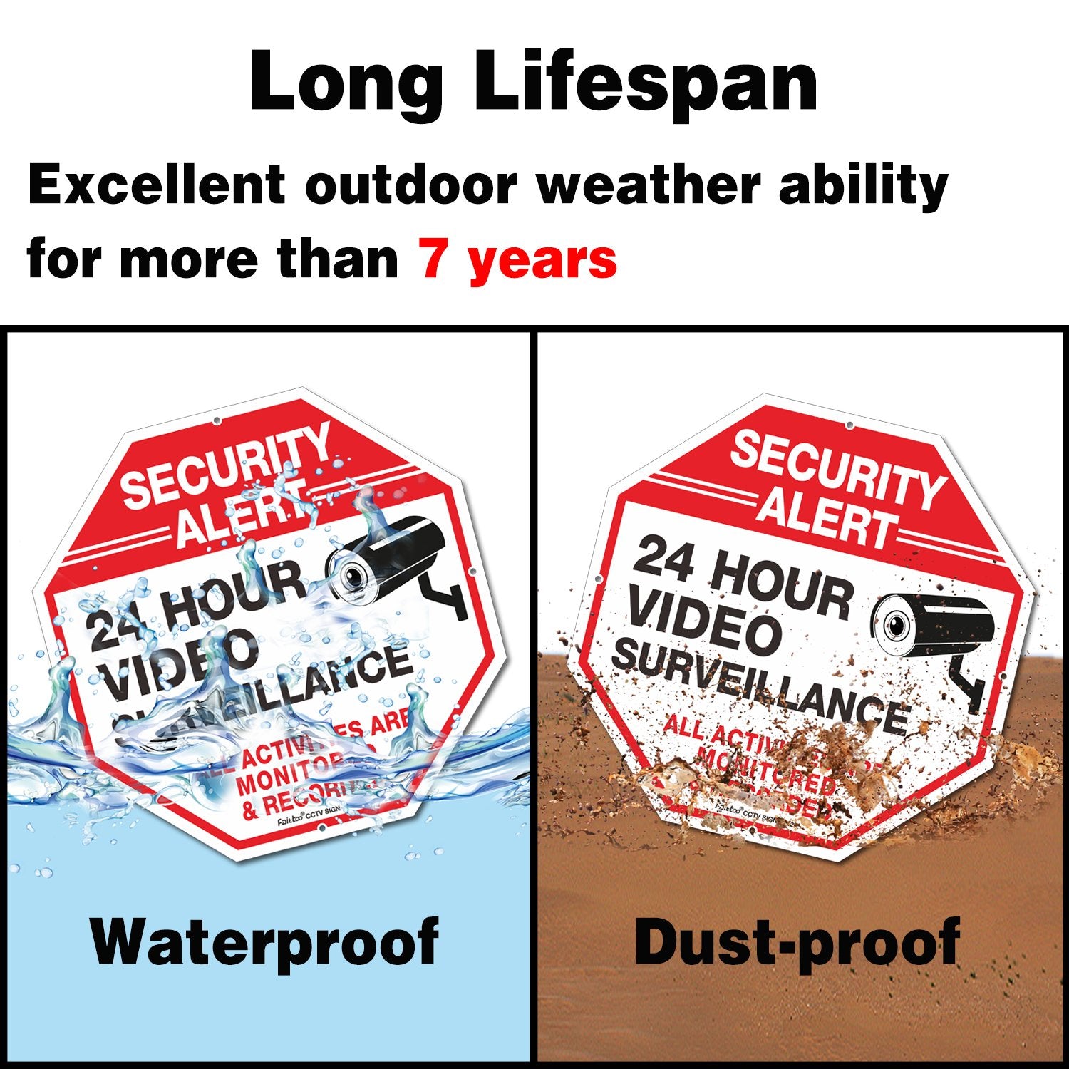 Video Surveillance Signs, Security Signs,Octagon 12 X12 Inches 40Mil Thick Aluminum Reflective Sign For Home Business Cctv Secur