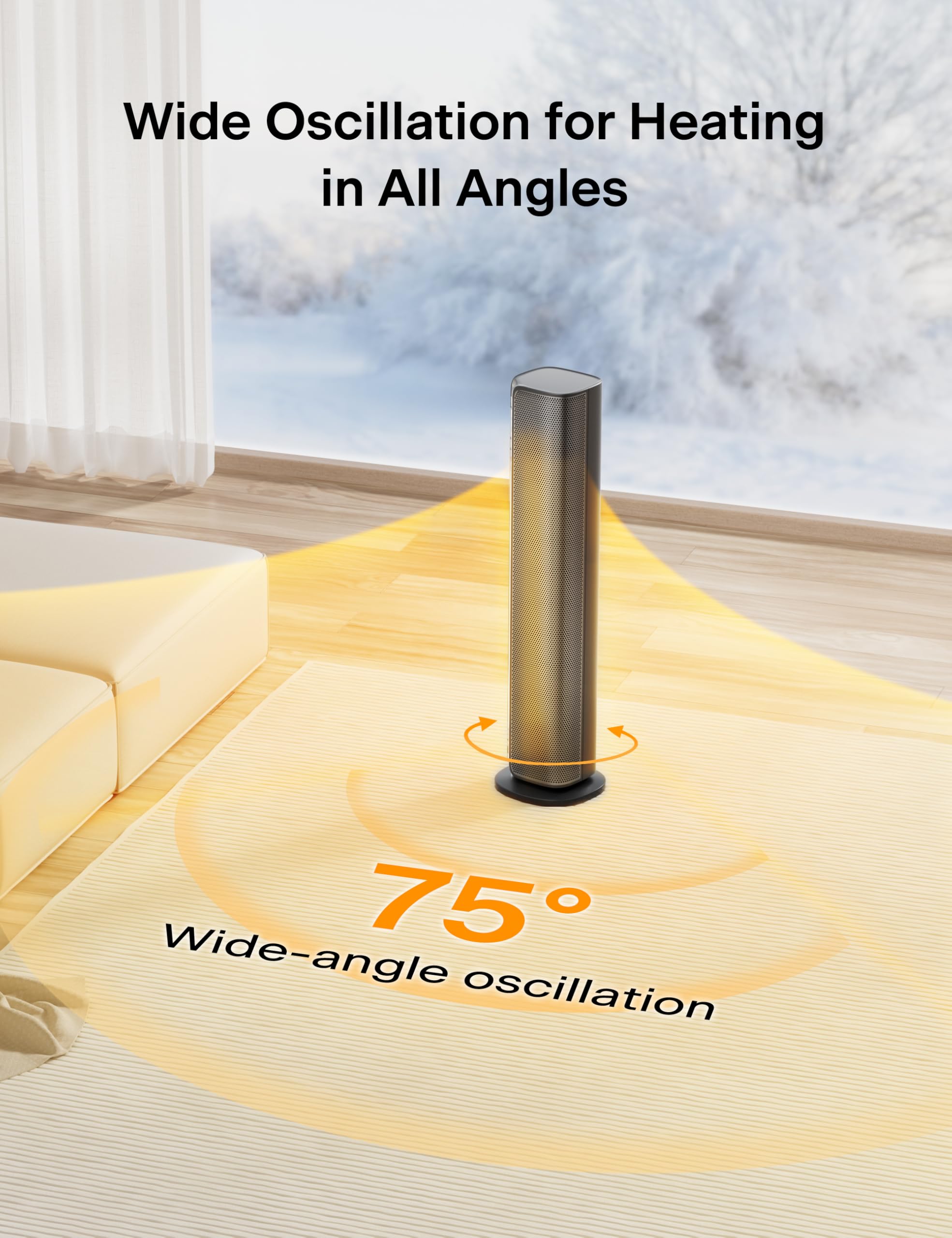 Pelonis Space Heater Large Room, 30'' Smart Electric Heaters With Thermostat, App & Voice Remote, 4 Heat Settings, Eco Mode, 24H