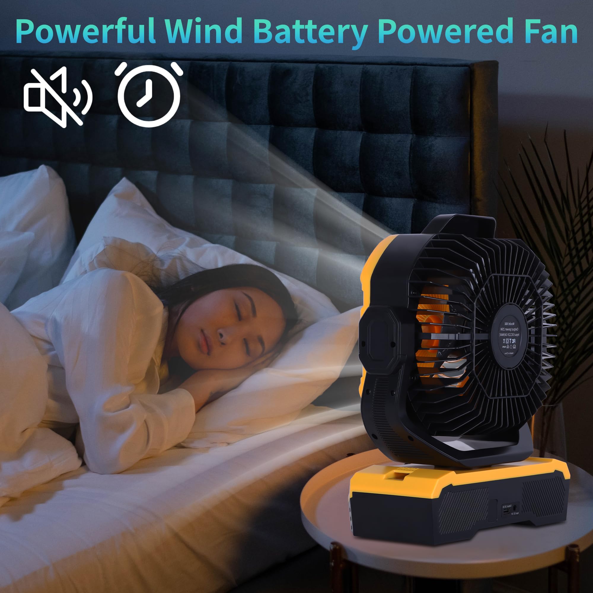 Westtree Camping Fan 20000Mah Rechargeable Battery Operated Fan Outdoor Tent Fan With Light & Hook, Knob Speeds, Personal Usb De