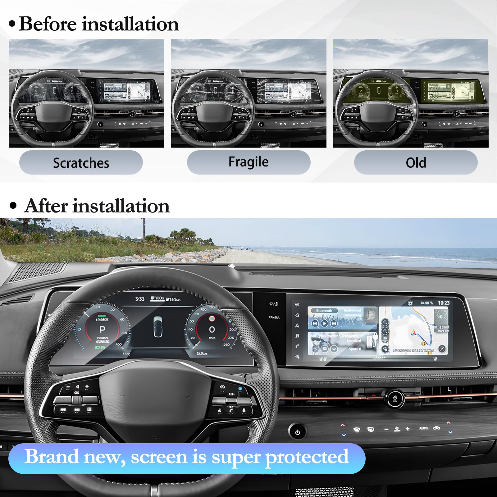 Sktu 4 Pack For 2023 2024 2025 Nissan Ariya Accessories Screen Protector For 2023 2024 2025 Nissan Ariya 12.3 Inch Navigation Screen & 12.3 Inch Instrument Screen [Ultra Clear, Anti Glare & Scratch] Nissan Ariya 2024 2025 Accessories