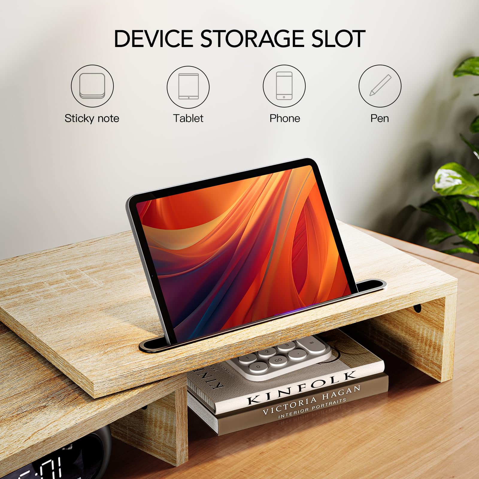 Ameriergo Dual Monitor Stand Riser  3 Shelf Screen Stand With Adjustable Length And Angle, 2 Extra Functional Slot Desktop Organ