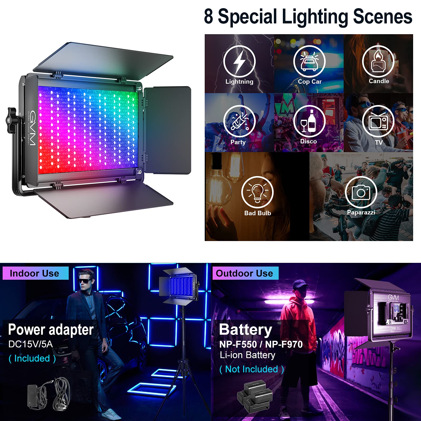 Gvm 1500D Rgb Led Video Light, 75W Video Lighting Kit With Bluetooth Control, 3 Packs Led Panel Light For Photography, Youtube S