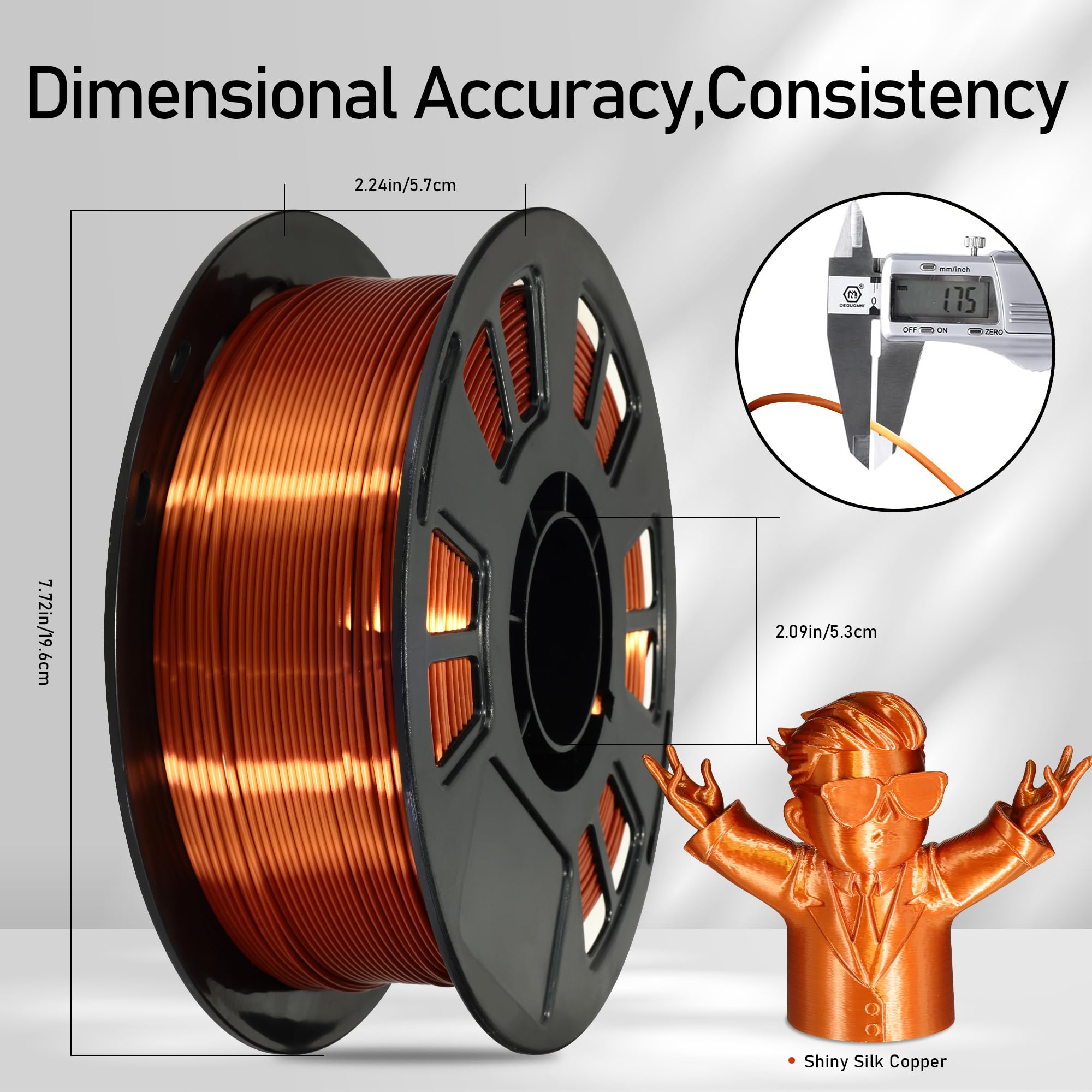 Do3D Silk Metallic Shiny Copper 3D Printer Filament, 1.75Mm Pla 3D Printing Material 1Kg 2.2Lbs/Spool,For Fdm 3D Printer