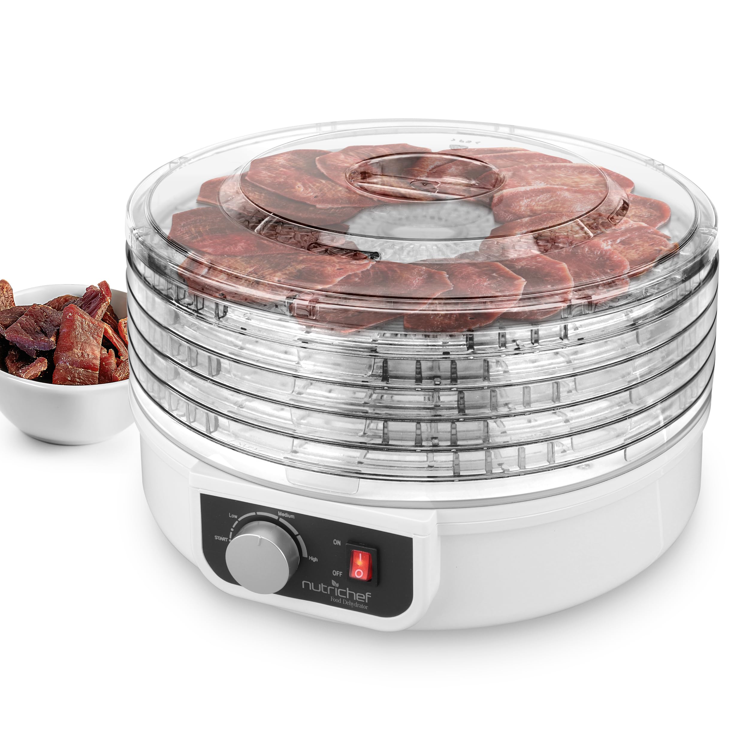 Nutrichef Food Dehydrator Machine | Dehydrate Beef Jerky, Meats, Mushrooms, Fruits & Vegetables | Great For At Home Use | Uses High Heat Circulation For Even Dehydration | 5 Easy To Clean Trays.