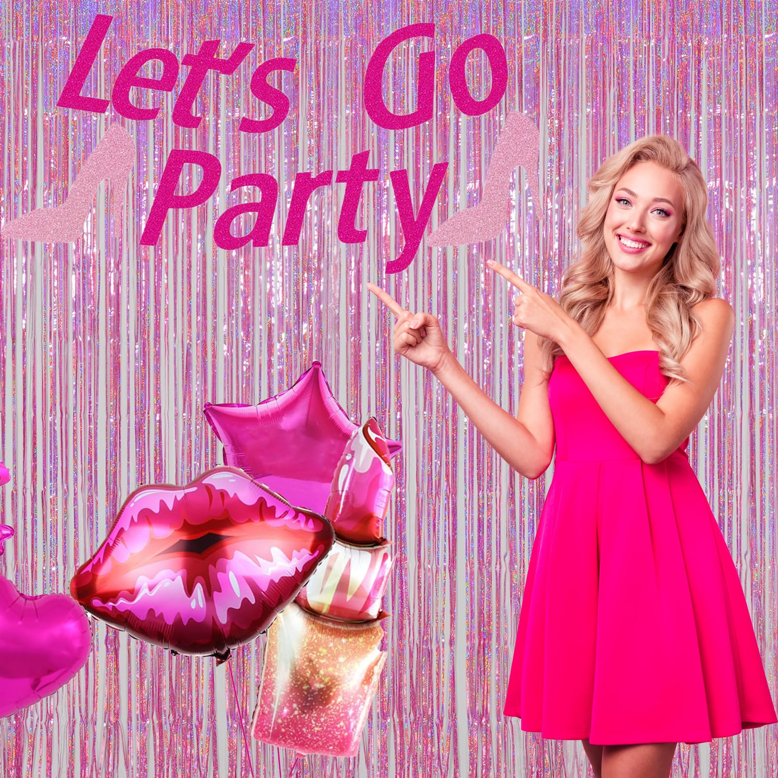 Melsan Pink Tinsel Curtain Valentine Day Party Decorations   3.2Ft X 8Ft Foil Fringe Backdrop Party Decorations For Girls Birthd