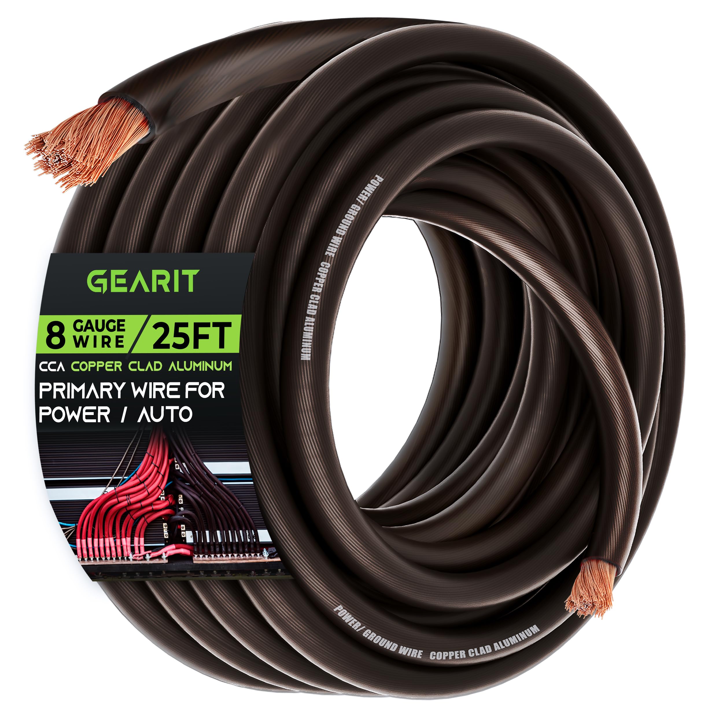 Gearit 8 Gauge Wire (25Ft   Black Translucent) Copper Clad Aluminum Cca   Primary Automotive Wire Power/Ground, Battery Cable, C