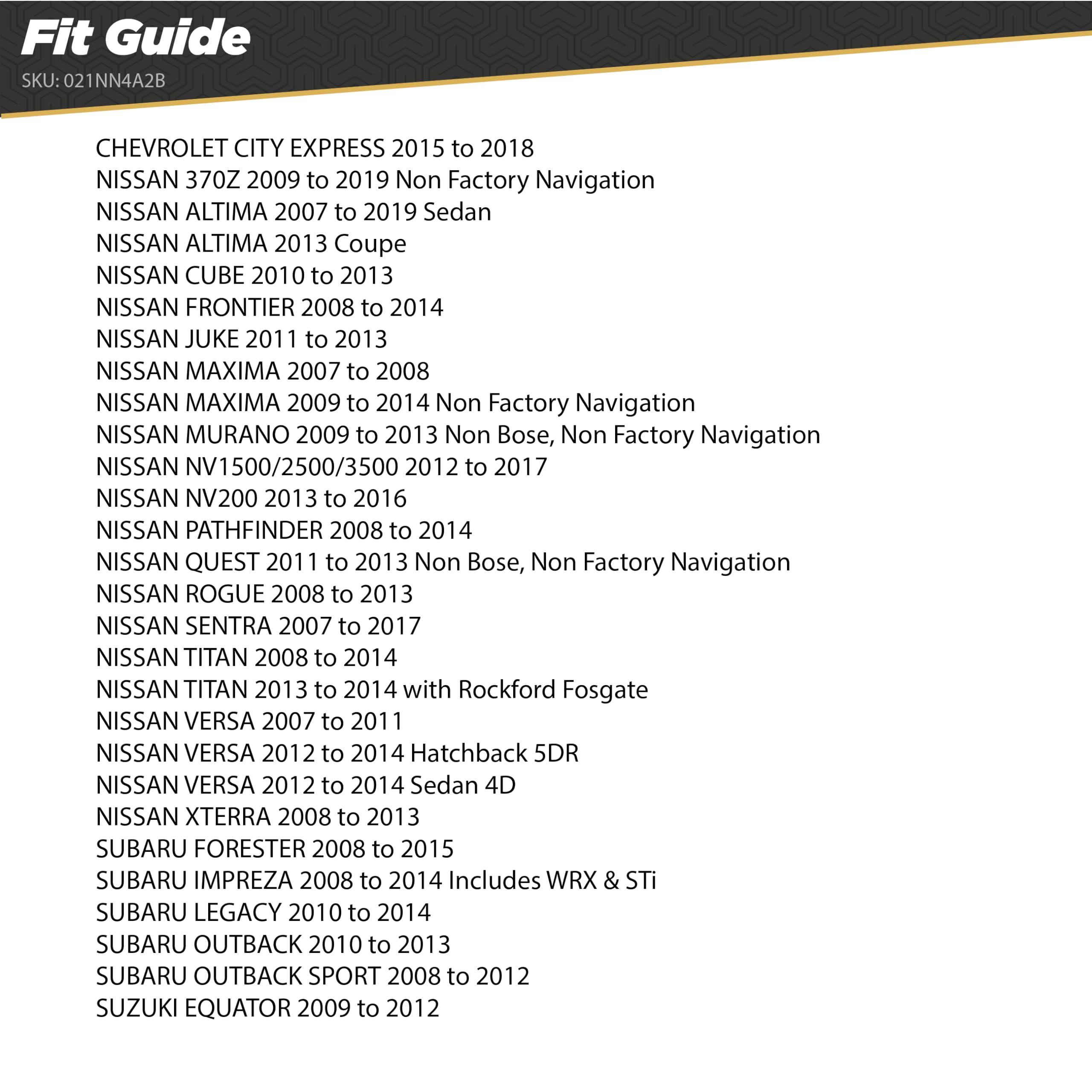 Scosche NN4A2B Aftermarket Car Radio Wiring Harness and Antenna Adapter Compatible with Select 2007 19 Nissan and Subaru Vehicles   Aftermarket Stereo Receiver Wire Kit   See Guide Image for Vehicles