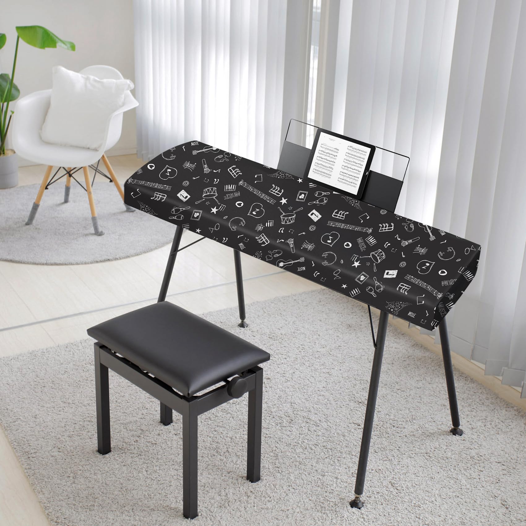 Explore Land Stretchy 61 Keys Piano Keyboard Dust Cover With Music Stand Opening For Digital Electronic Piano (Music)