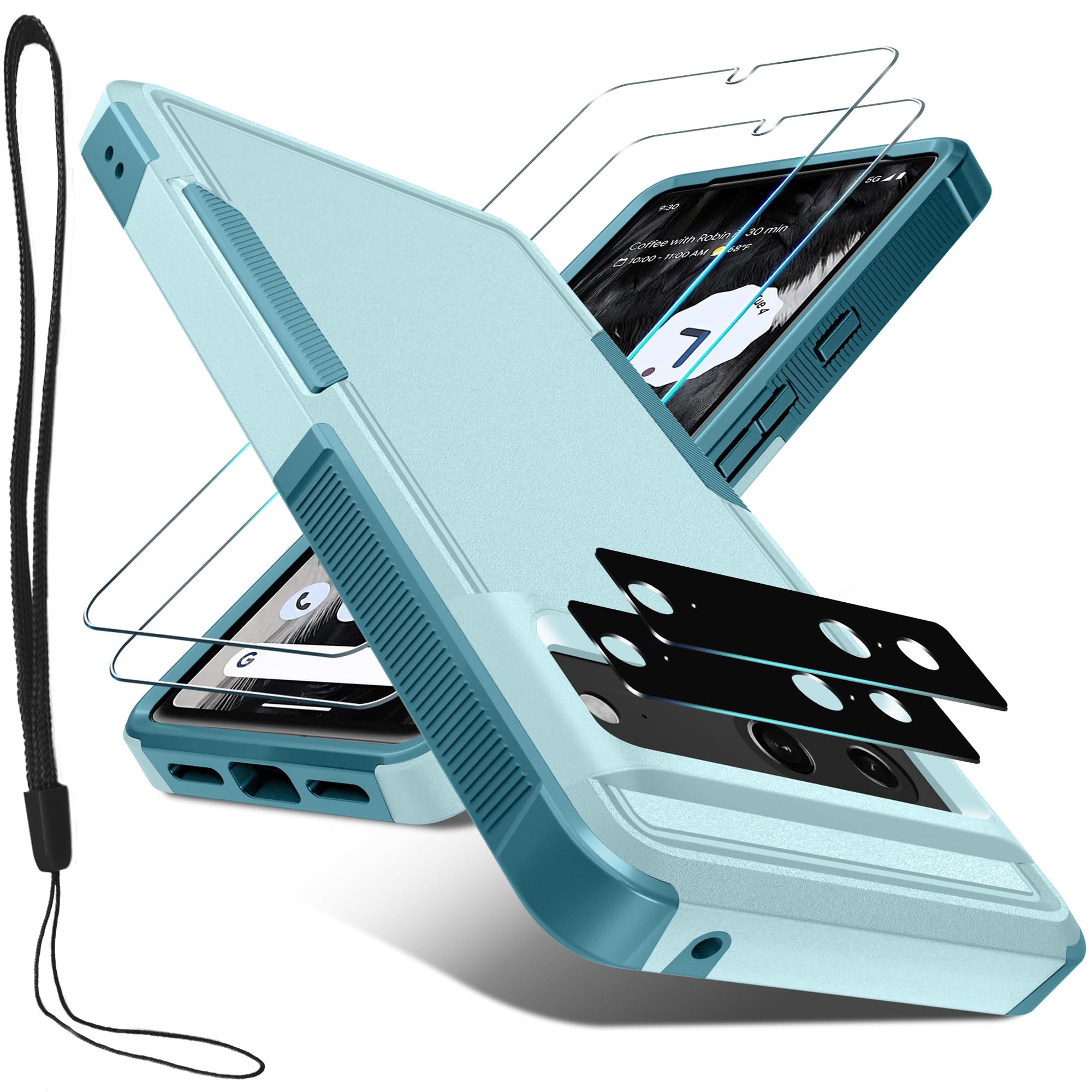 Janmitta For Google Pixel 7 Case With Screen Protector+Camera Lens Protector+Lanyard,Heavy Duty Shockproof Full Body Phone Cover