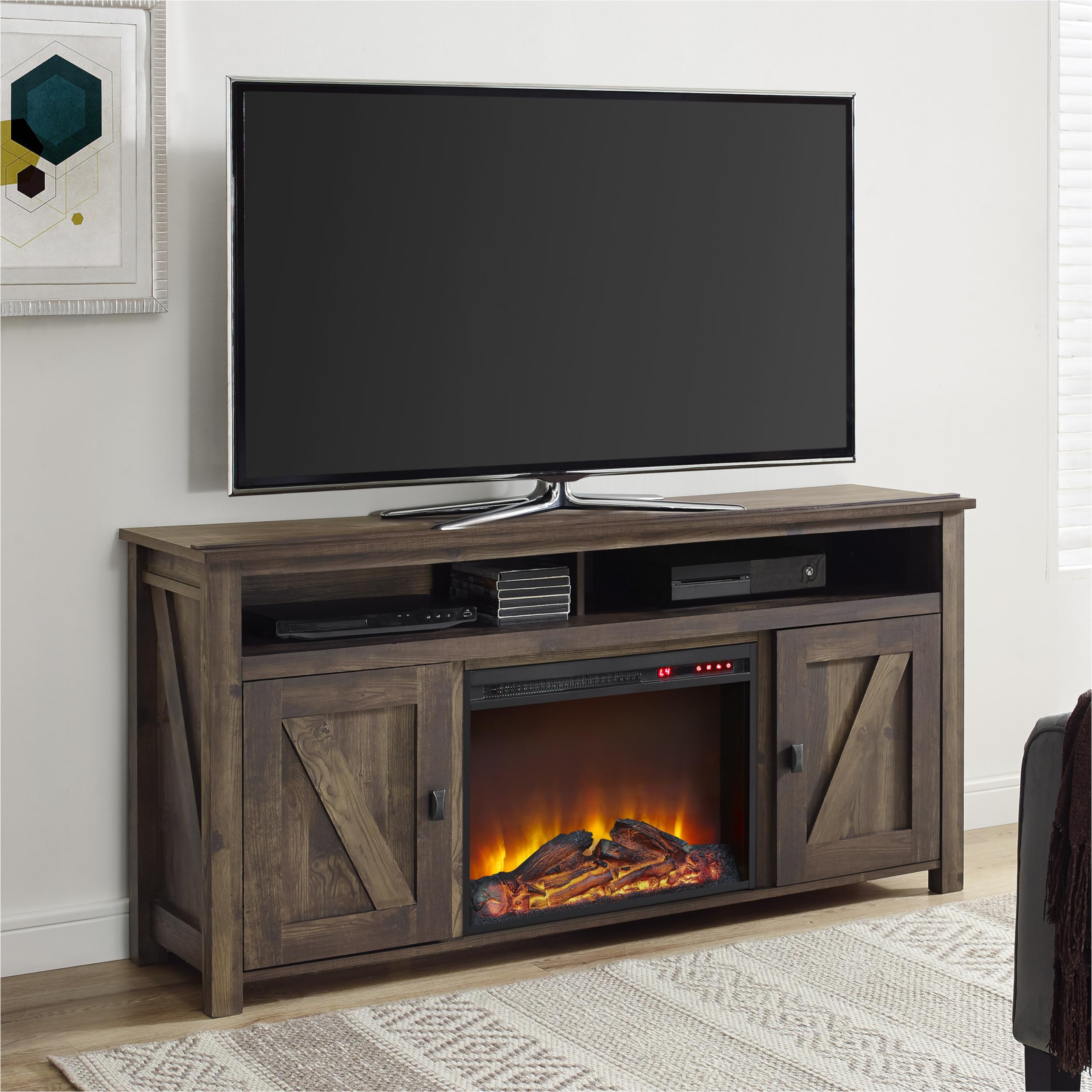 Ameriwood Home Farmington Electric Fireplace Console For Tvs Up To 60'', Rustic