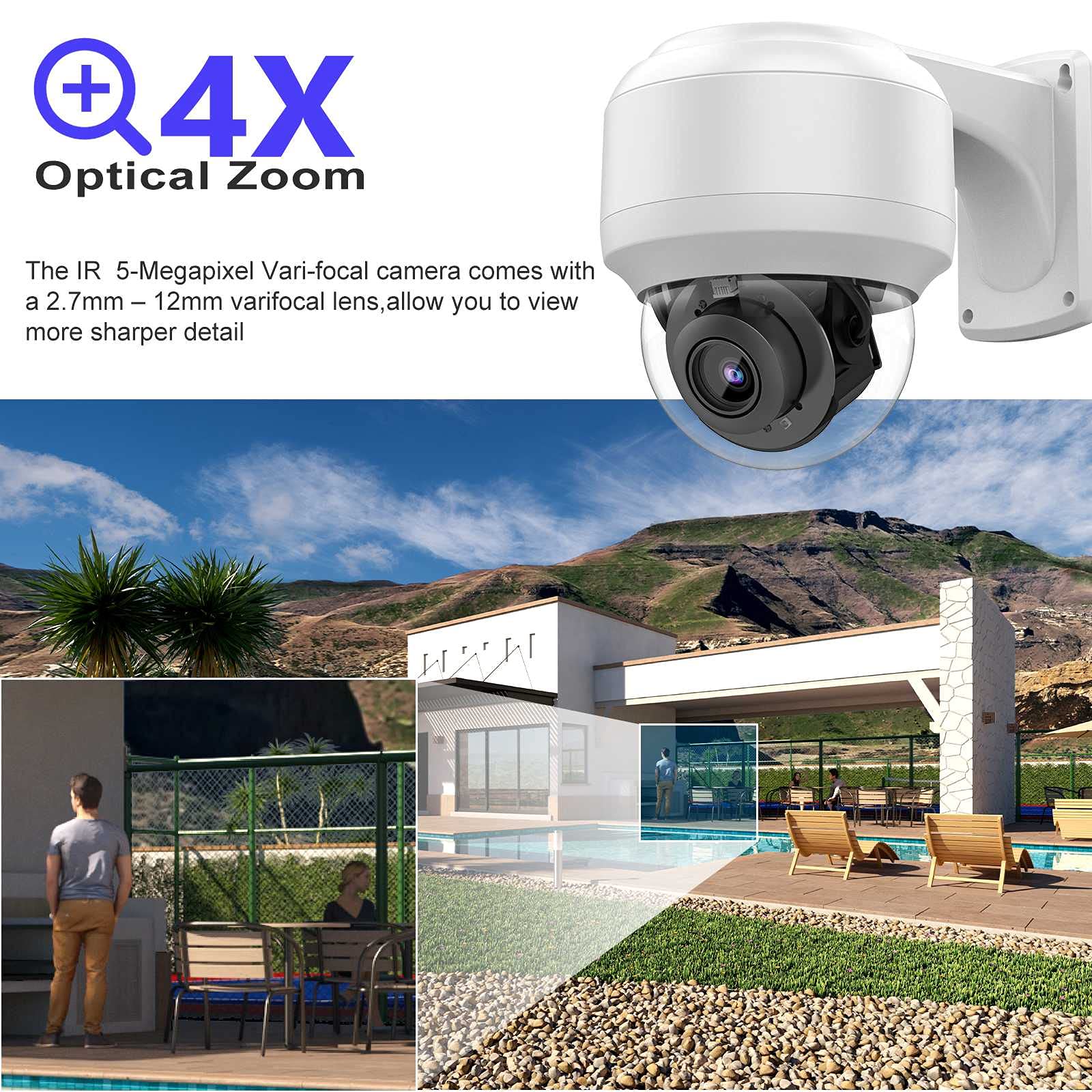 Vikylin 5Mp Outdoor Ptz Poe Ip Camera With Mic/Audio,Security Pan Tilt 4X Optical Zoom/2.8~12Mm Lens,Human/Vehicle Detection,132