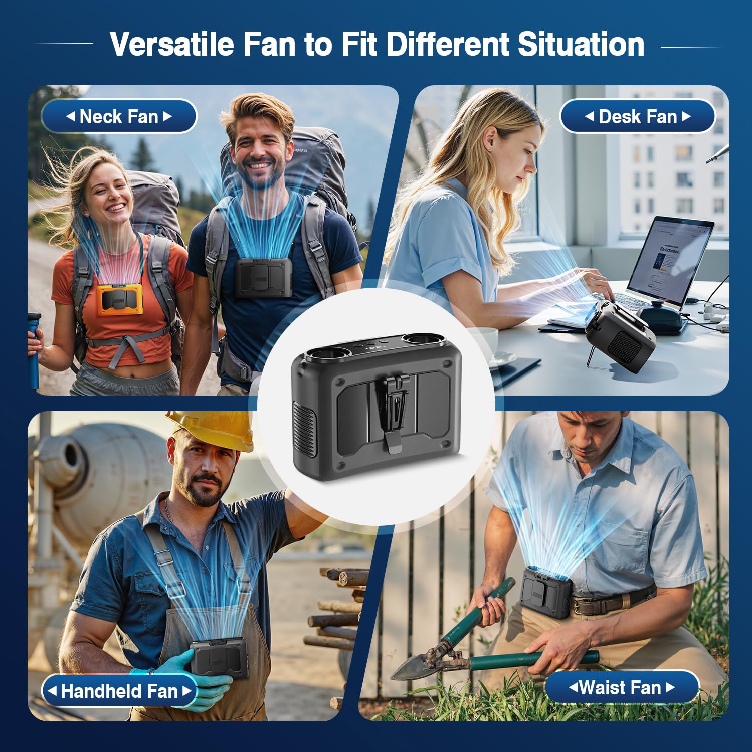 4-In-1 Portable Waist Fan, 20000Mah Dual-Motor Personal Rechargeable Fan [235H Max], 10 Speeds 22000Rpm Clip-On Wearable Belt &