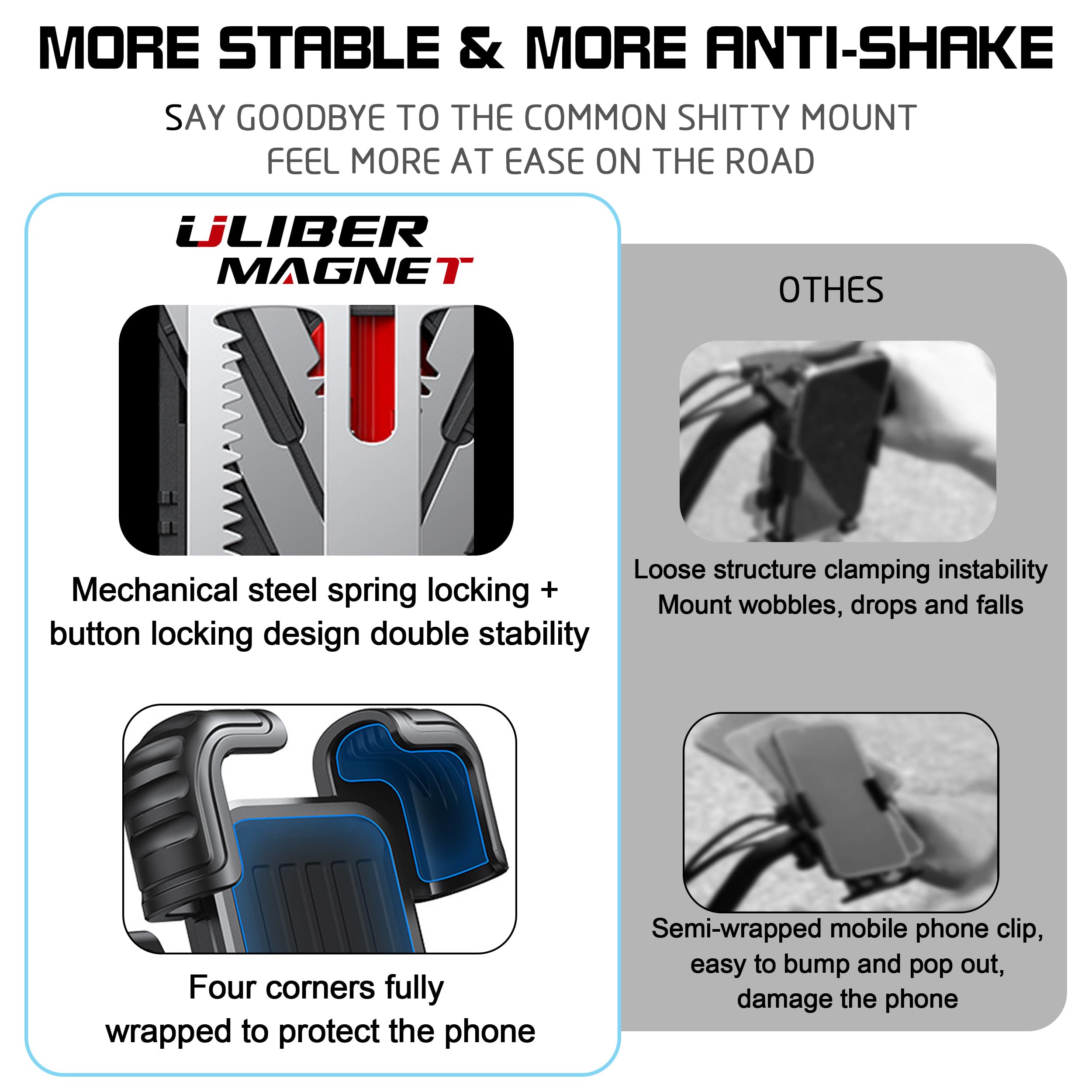 Ulibermagnet Motorcycle Magnetic Phone Mount,Heavy Duty Adjustable Magnetic Cell Phone Holder With Security Lock,Anti Shake 360