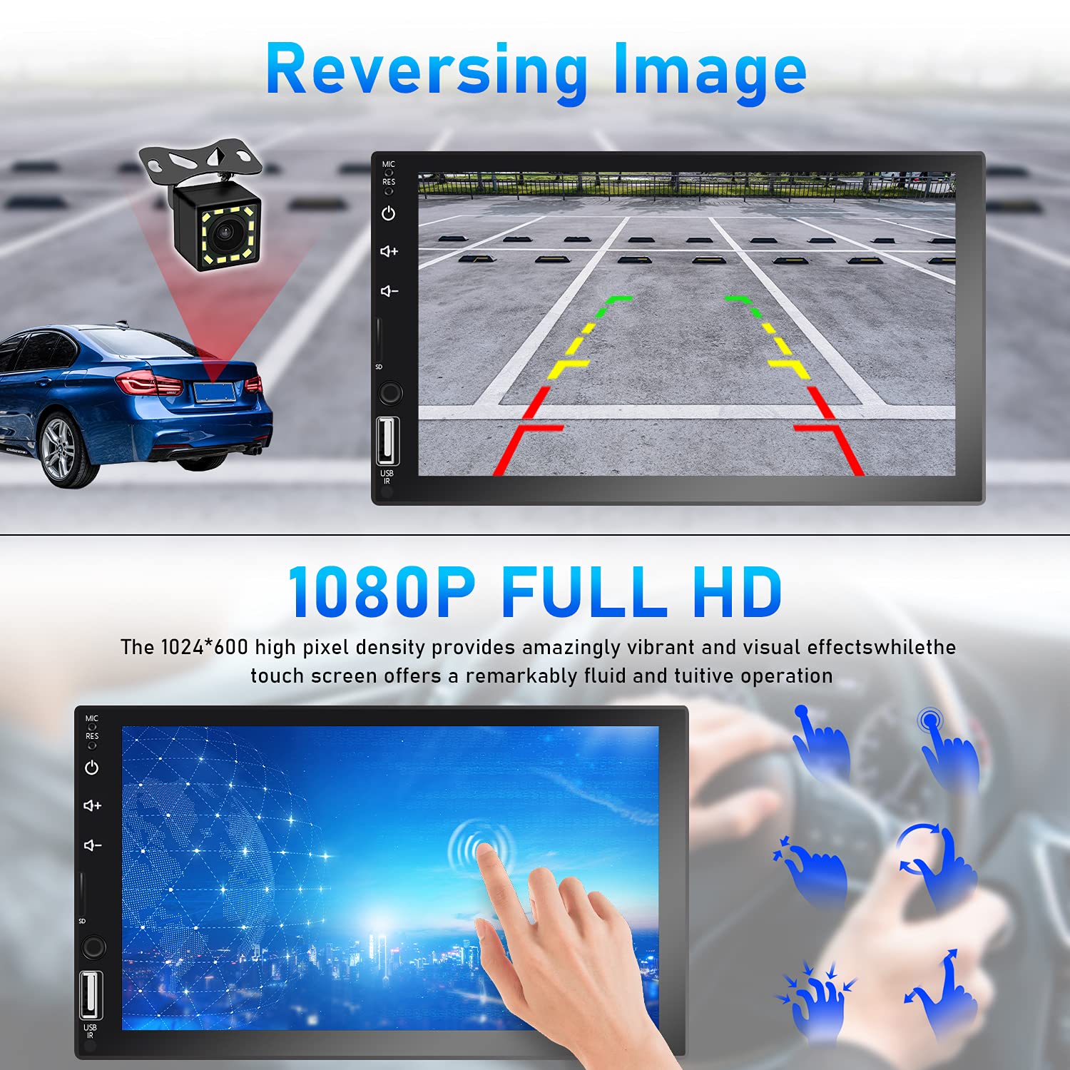 Double Din Car Stereo, In Dash Car Radio With Carplay/Android Auto Bluetooth 7 Inch Hd Touchscreen Auto Radio With Backup Camera, Fm/Mirror Link//Tf/Aux/Usb/Multimedia Mp5 Player