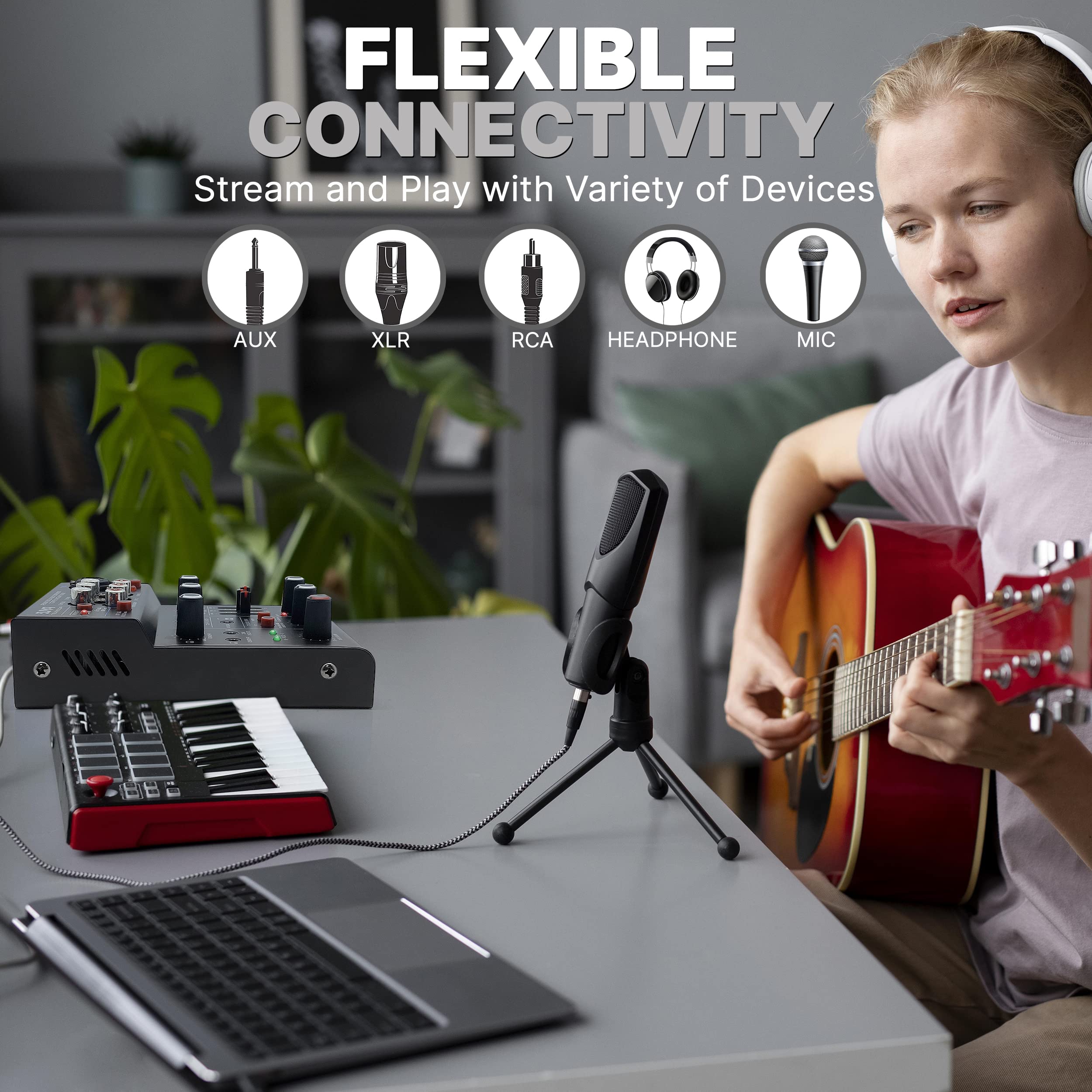 Pyle Professional Wireless Dj Audio Mixer   3 Channel Bluetooth Dj Controller Sound Mixer W/Usb Audio Interface, Combo Jack Xlr+