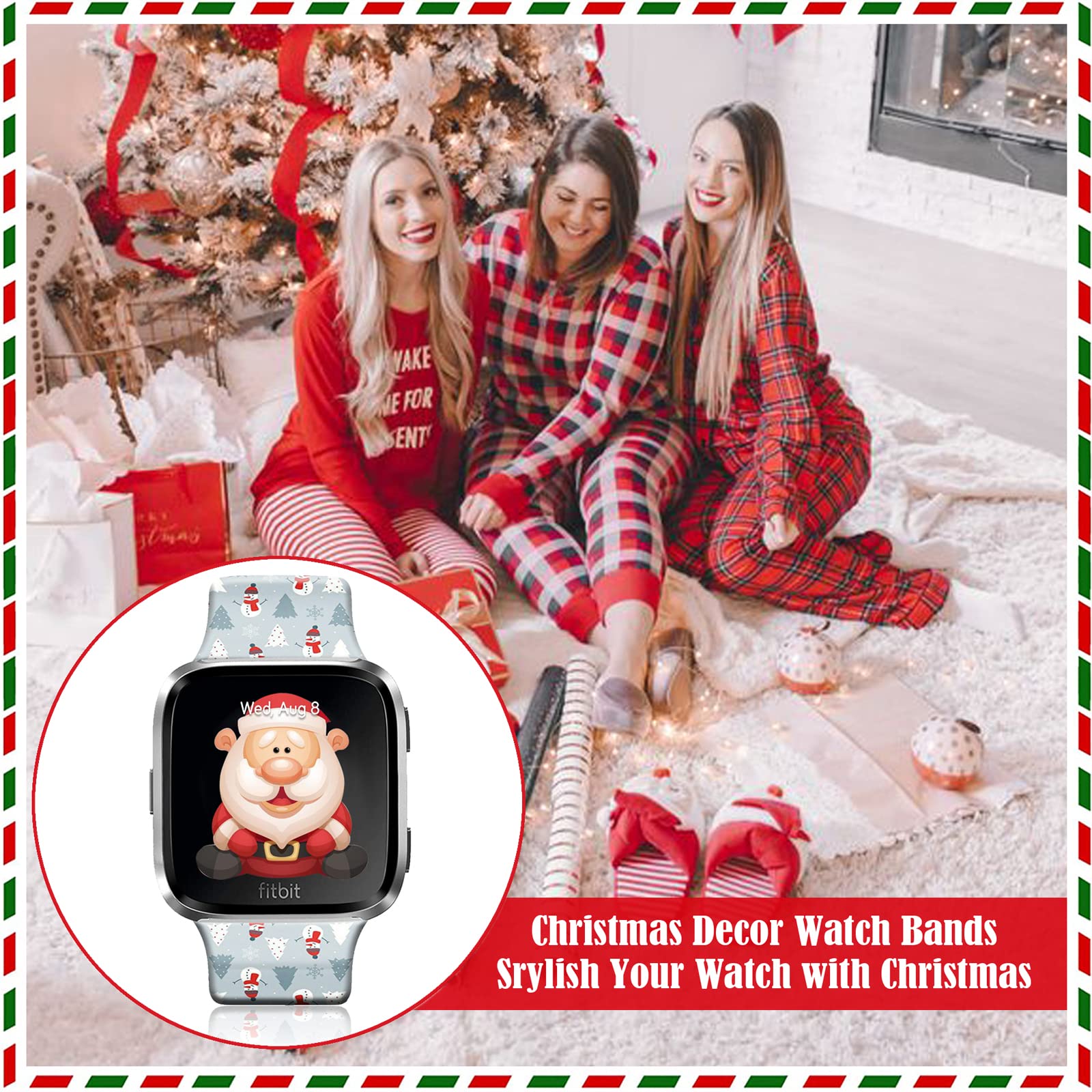 Ftfcase Christmas Silicone Sport Bands Compatible With Fitbit Versa/Versa 2/Se For Women Men, Cute Snowman Printed Soft Silicone