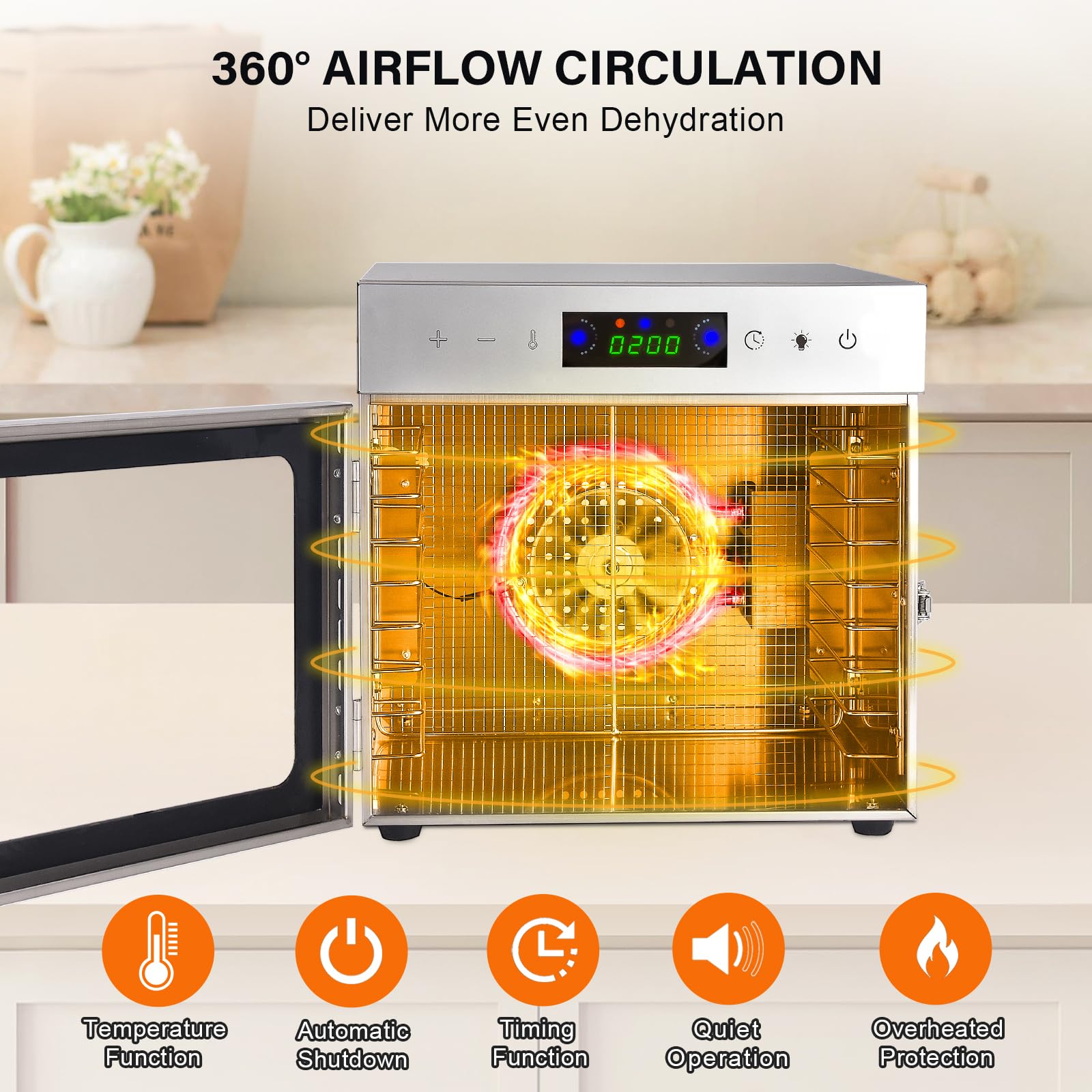 Hoperan Food Dehydrator, 8 Stainless Steel Trays Dehydrators For Food And Jerky, Herbs, Fruit, Dehydrator Machine With Digital T