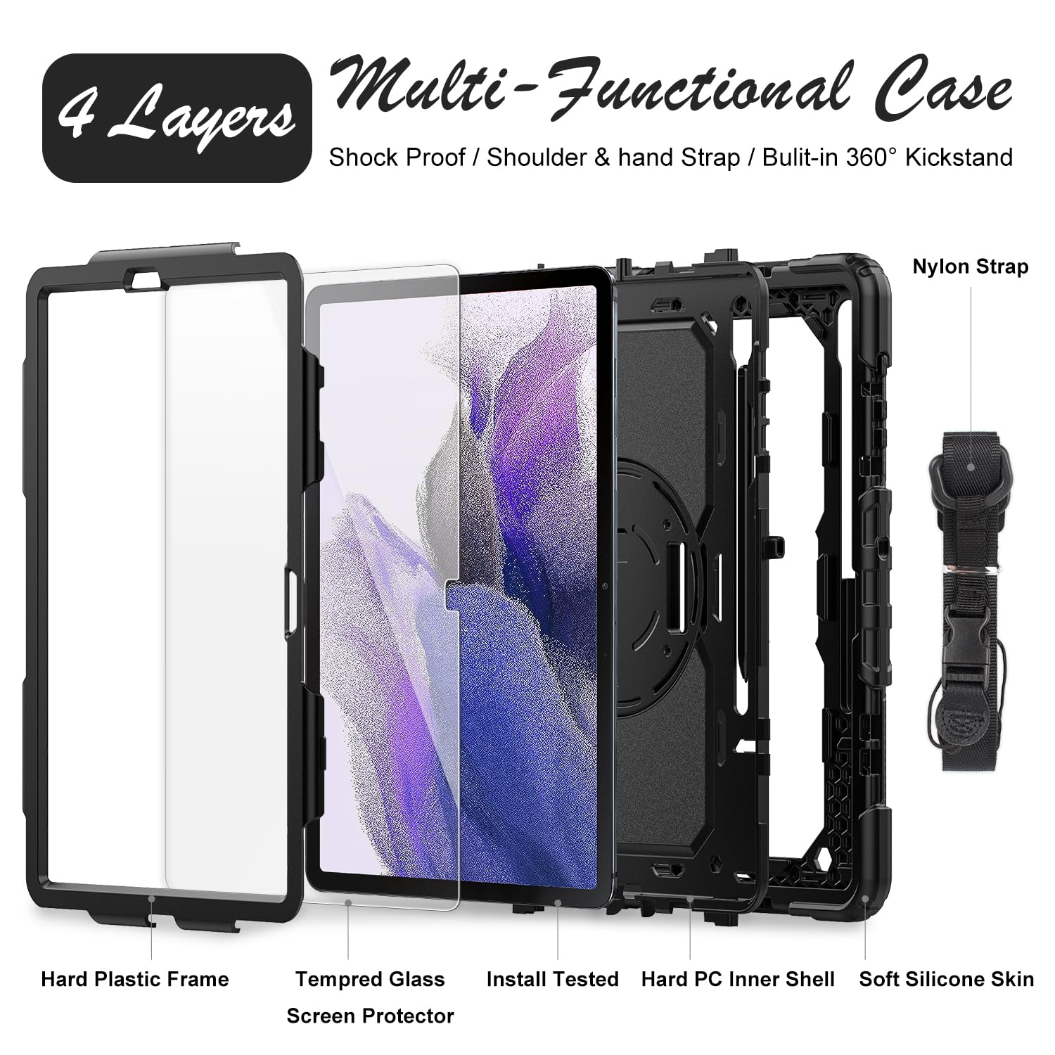 Base Mall Tablet Case For Samsung Galaxy Tab S8 Plus 2022/S7 Fe/S7 Plus 5G 12.4 Inch [With Tempered Glass Screen Protector], [Sh