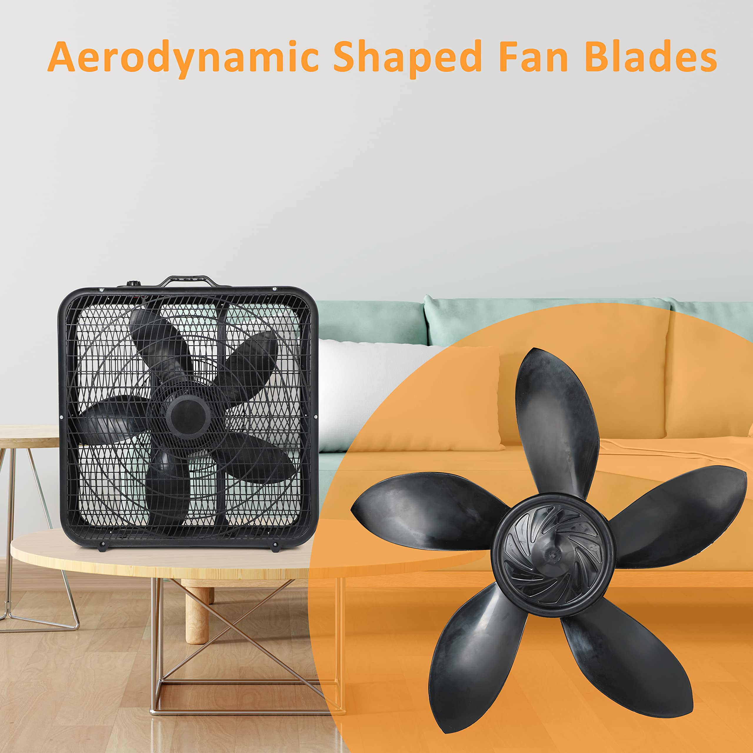 Simple Deluxe 20    Box Fan, 3 Speed Cooling Table Fan With Aerodynamic Shaped Fan Blades, Convenient Carry Handle And Safety Gr