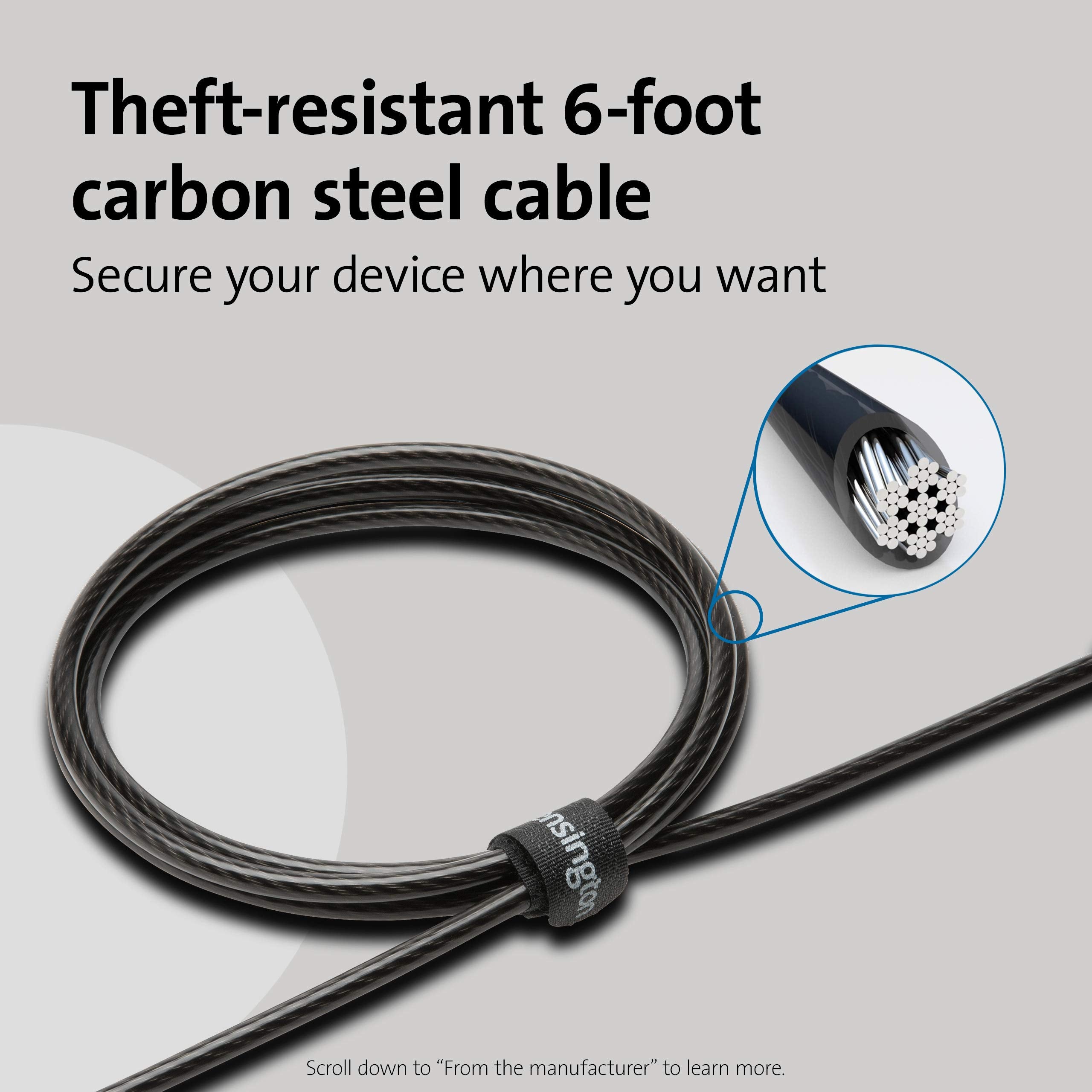 Kensington Clicksafe Combination Laptop Lock For Wedge Shaped Security Slot (K67936Ww), Black