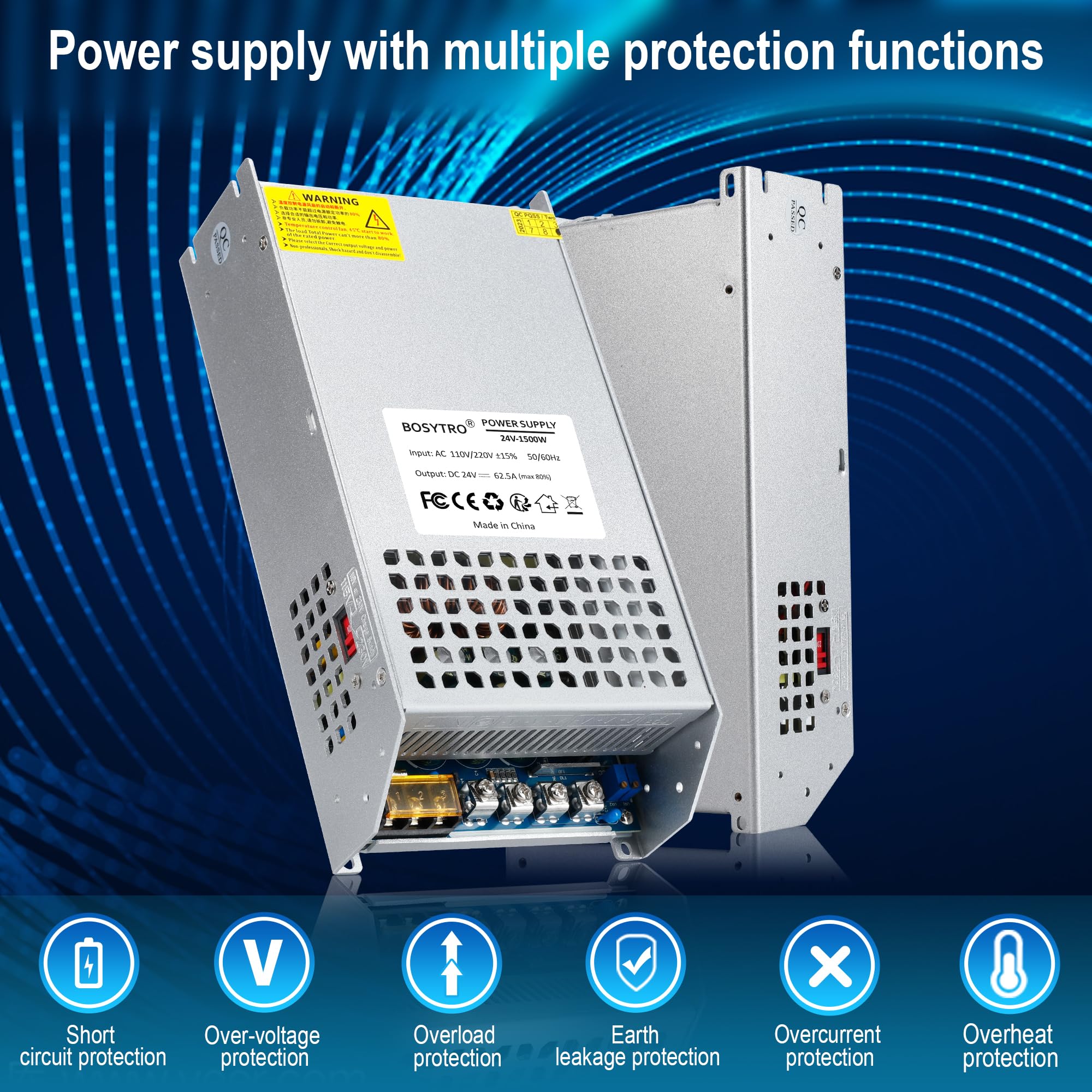 Bosytro 24V 62.5A 1500W Dc Switching Power Supply Adapter Psu Ac 110V / 220V Dc 24V Transformer Adapter, For 3D Printer,Dc Motor