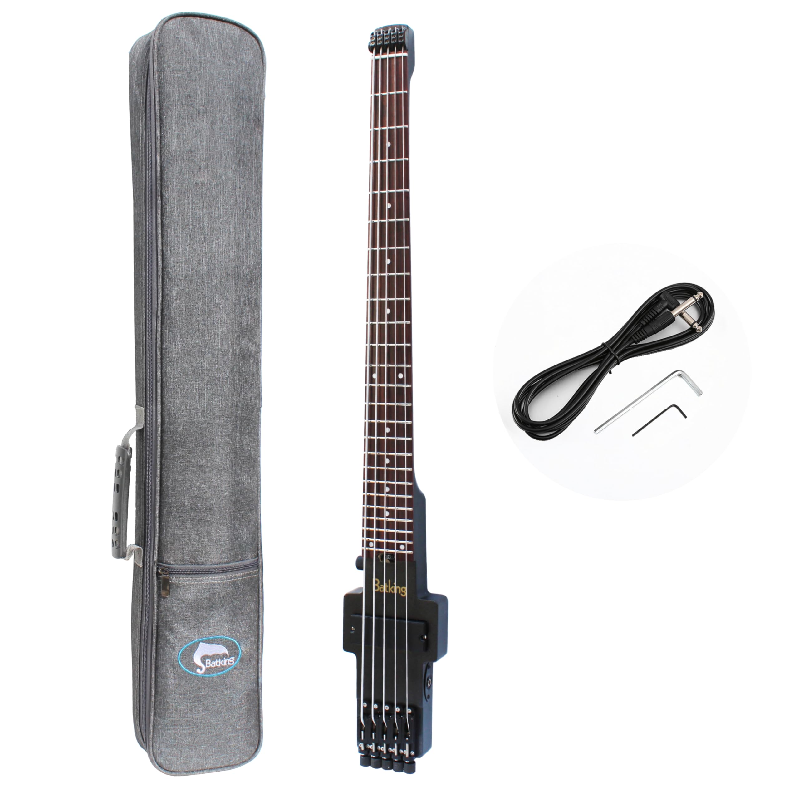Batking Travel Bass Guitar Electric Headless Bass, 5 Strings Electric Bass with Gigbag & Truss Road & Wire