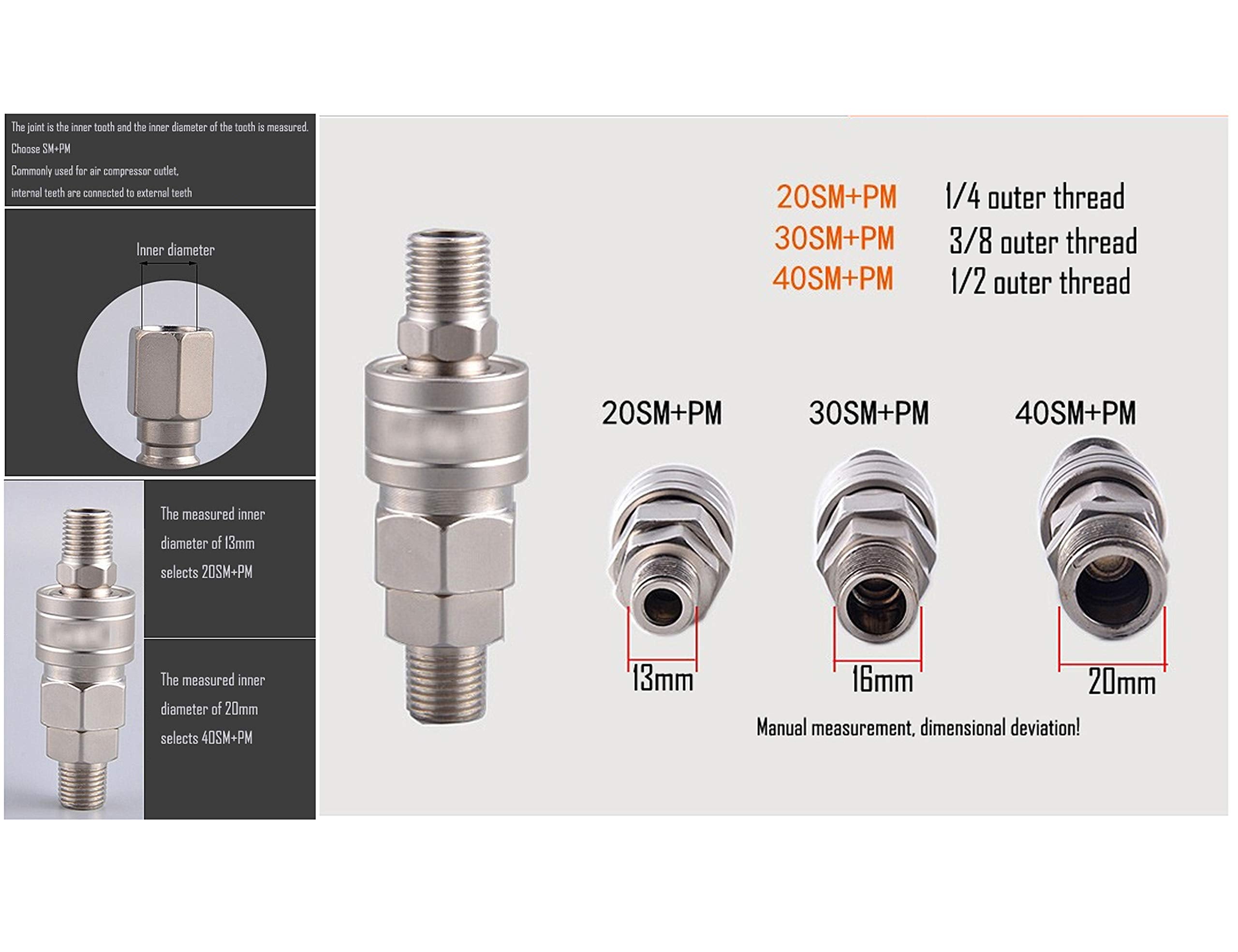 Lby Air Coupler And Plug Kit, Industrial Type C Air Hose Fittings, Compressor Pneumatic Connector, Sm20/30/40 + Pm20/30/40 Quick