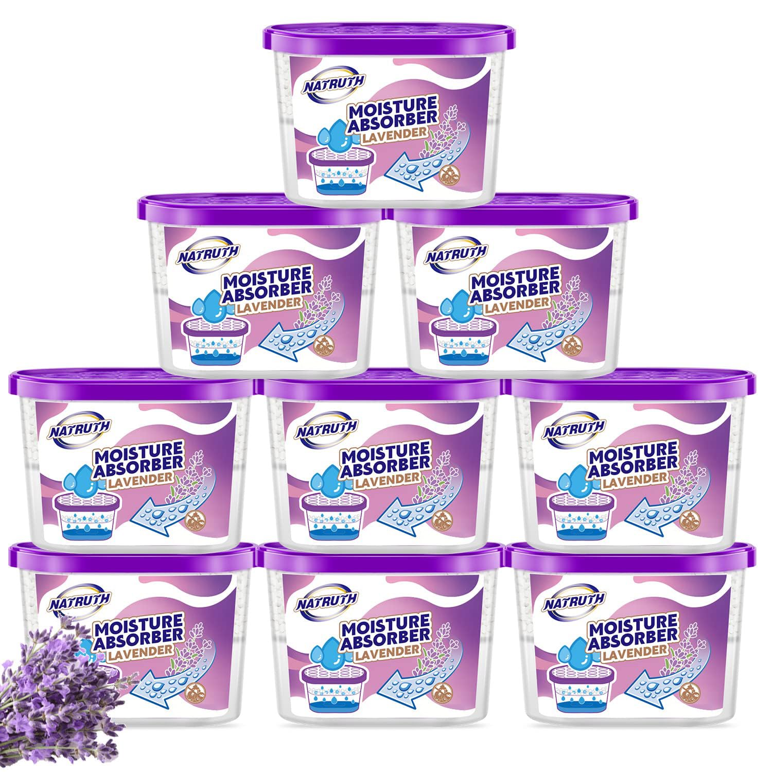 Natruth Moisture Absorbers With Lavender Scent,9 Pack Portable Closet Dehumidifier, Odor Eliminator Absorber Bucket, Unscented H