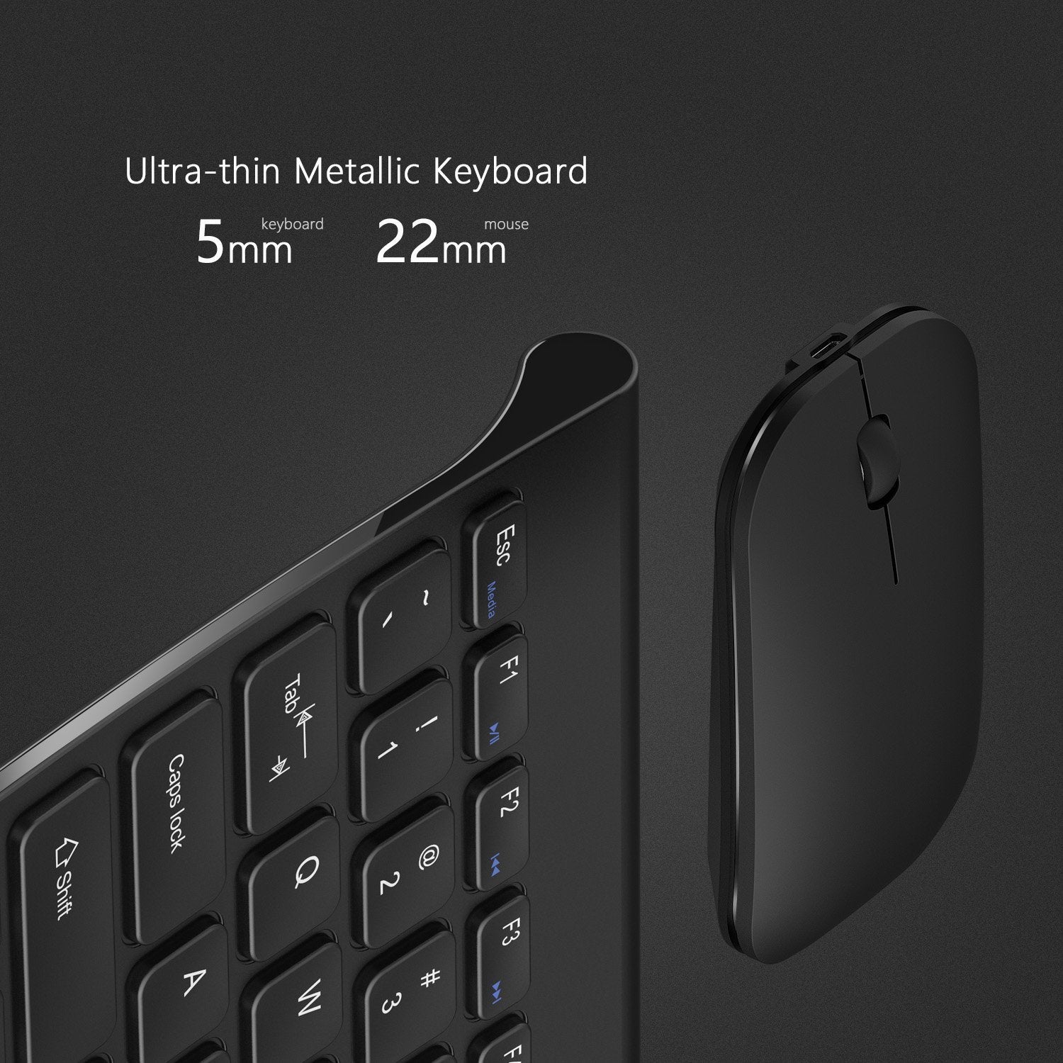 Rechargeable Wireless Keyboard Mouse Combo, Seenda Ultra Slim Small Compact Keyboard And Mouse With Long Battery Life For Windows Laptop Computer, Black