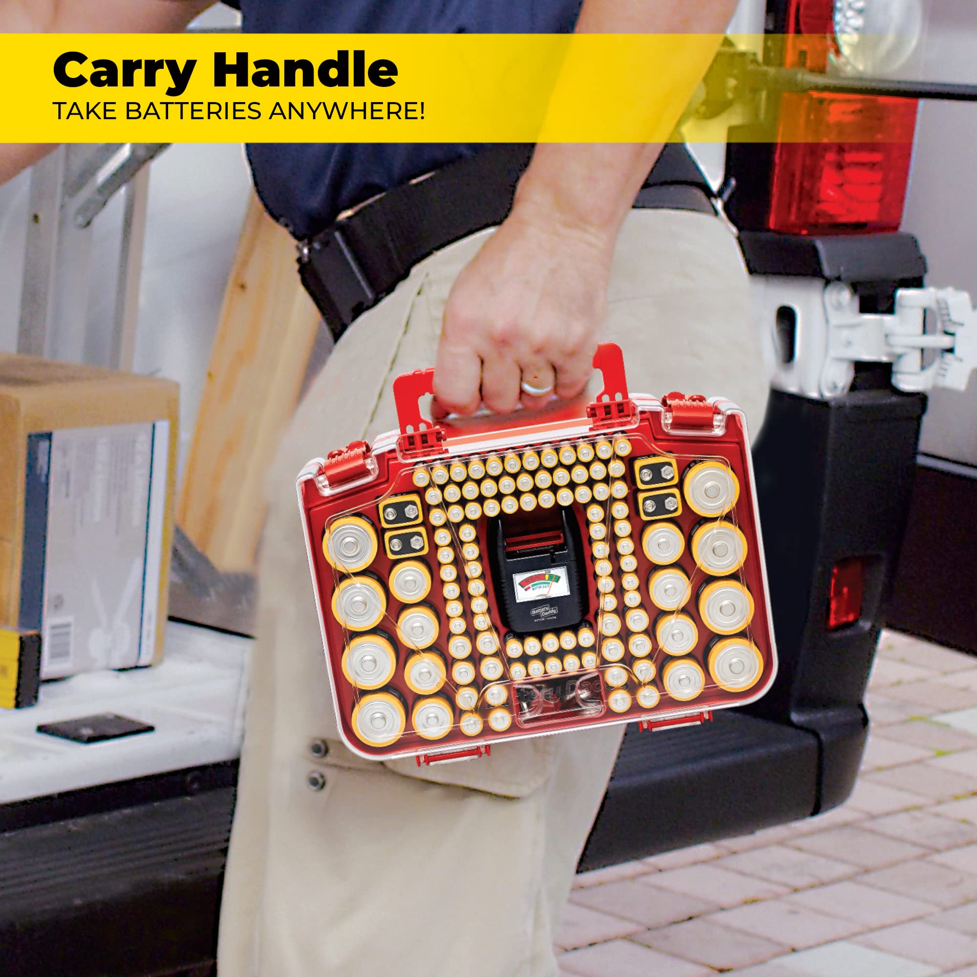 Ontel Battery Daddy Smart   Battery Organizer Storage Case With Tester, Stores & Protects Up To 150 Batteries, Clear Locking Lid