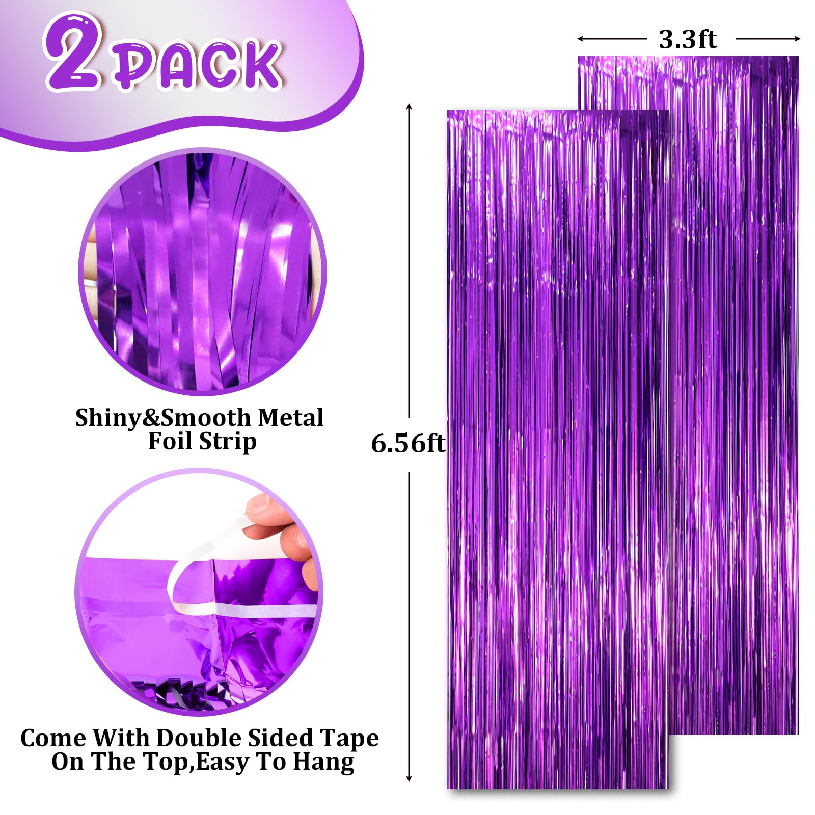 Voircoloria 2 Pack Purple Tinsel Foil Fringe Curtains, Purple Party Decorations, Metallic Tinsel Party Streamers Backdrop For Ha