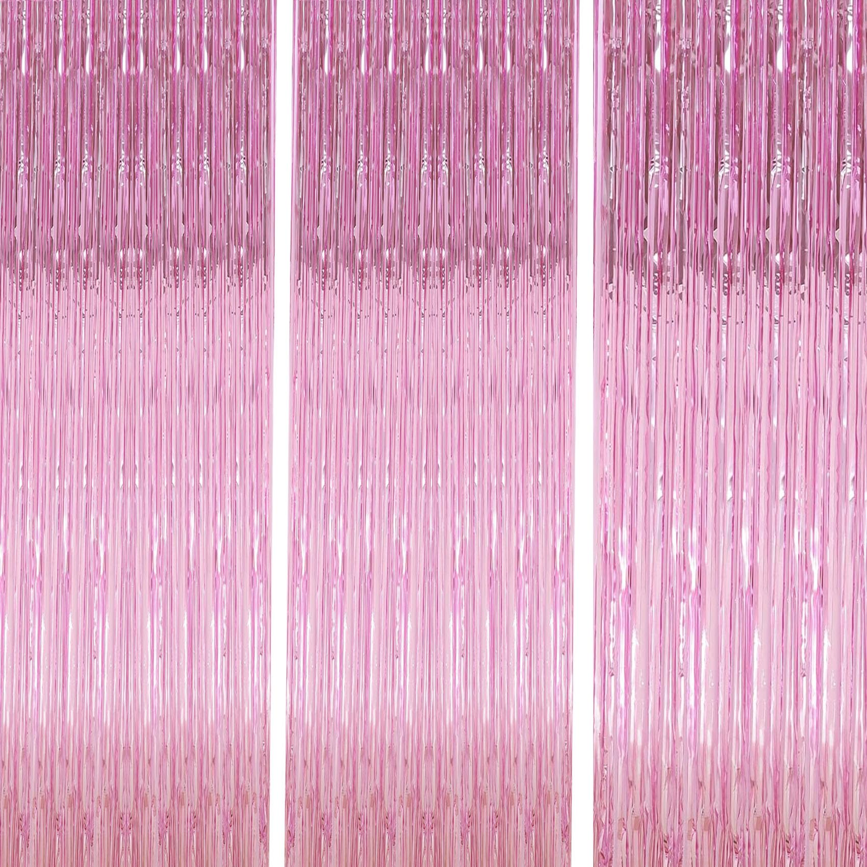 Tenlaitech Curtain Pink Foil Backdrop, 3 Pcs 3.3 X 9.9 Ft, For Galentines Day Decorations, Birthday, Graduation, Engagement Part