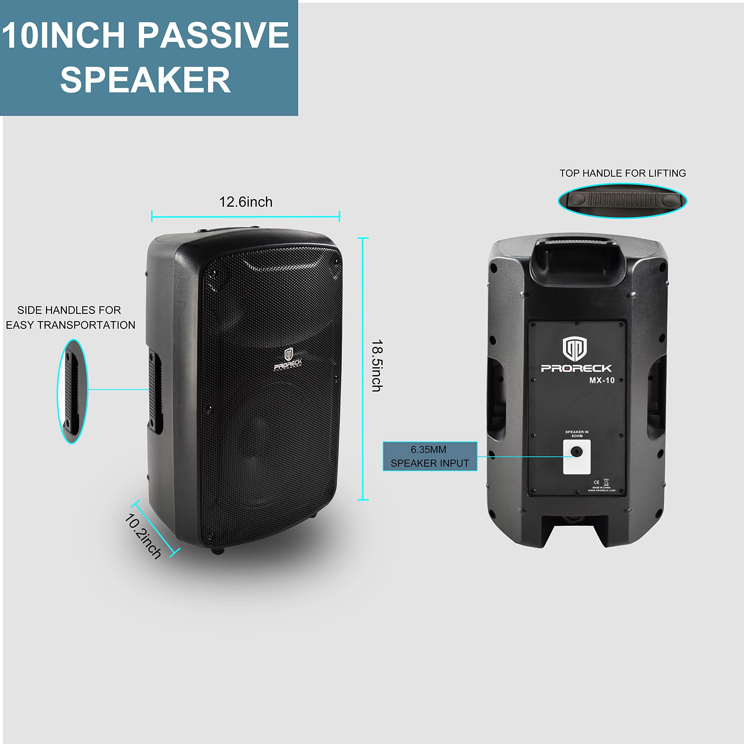 Proreck Mx10 1600W 6 Channel Powered Bluetooth Mixer With 10Inch Passive Speakers Pa System Mixer/Amp/Stands/Mic